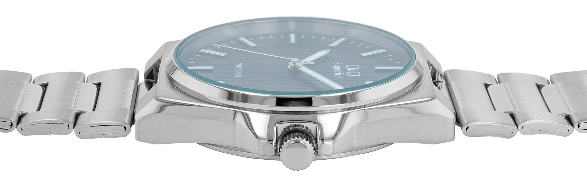 Q&Q Superior Herrenuhr Ø 40 mm, Edelstahlgehäuse, Edelstahlband, silberfarben/schwarz
