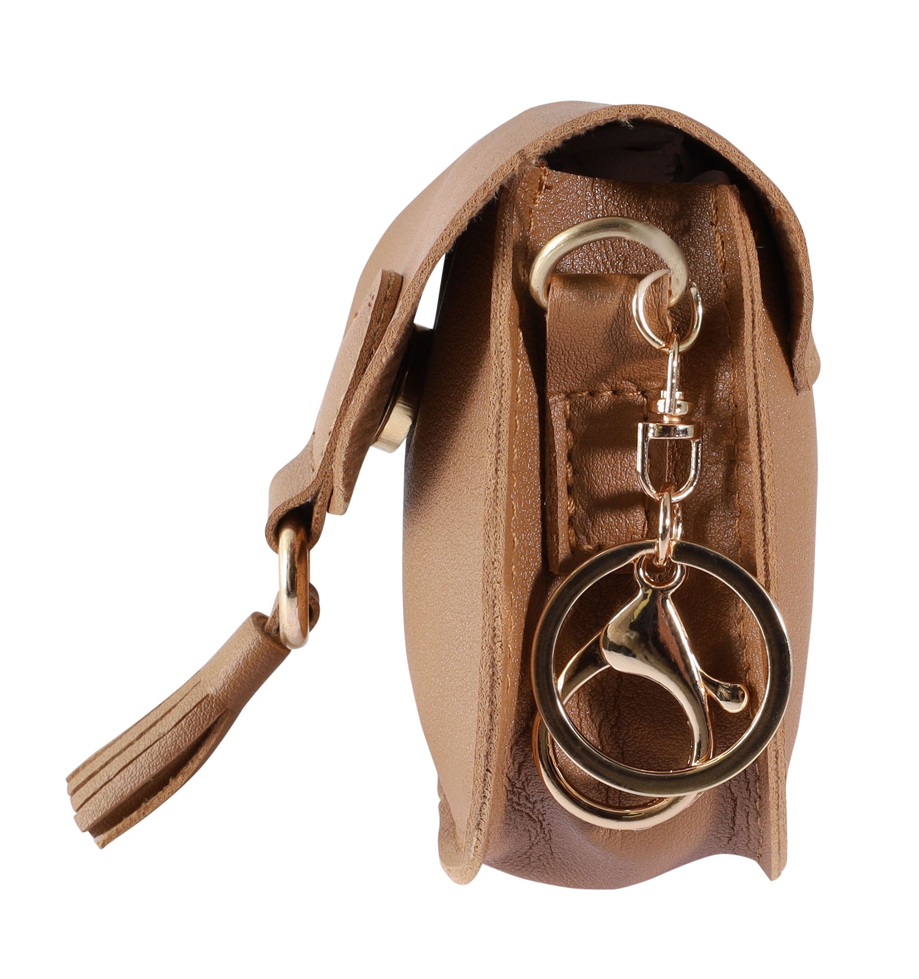 Mini-Tasche mit Karabinerhaken, Lederimitat, braun