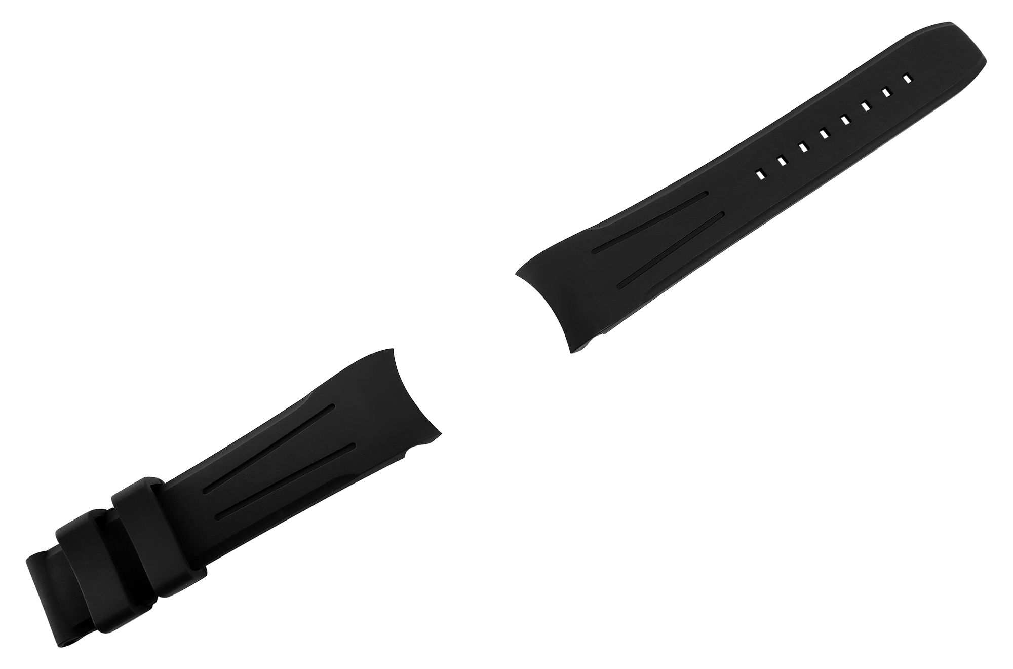 FKM Kautschuk-Uhrenarmband, Dornschließe, 20 mm, schwarz, (FKM= Fluorelastomer-Kautschuk)