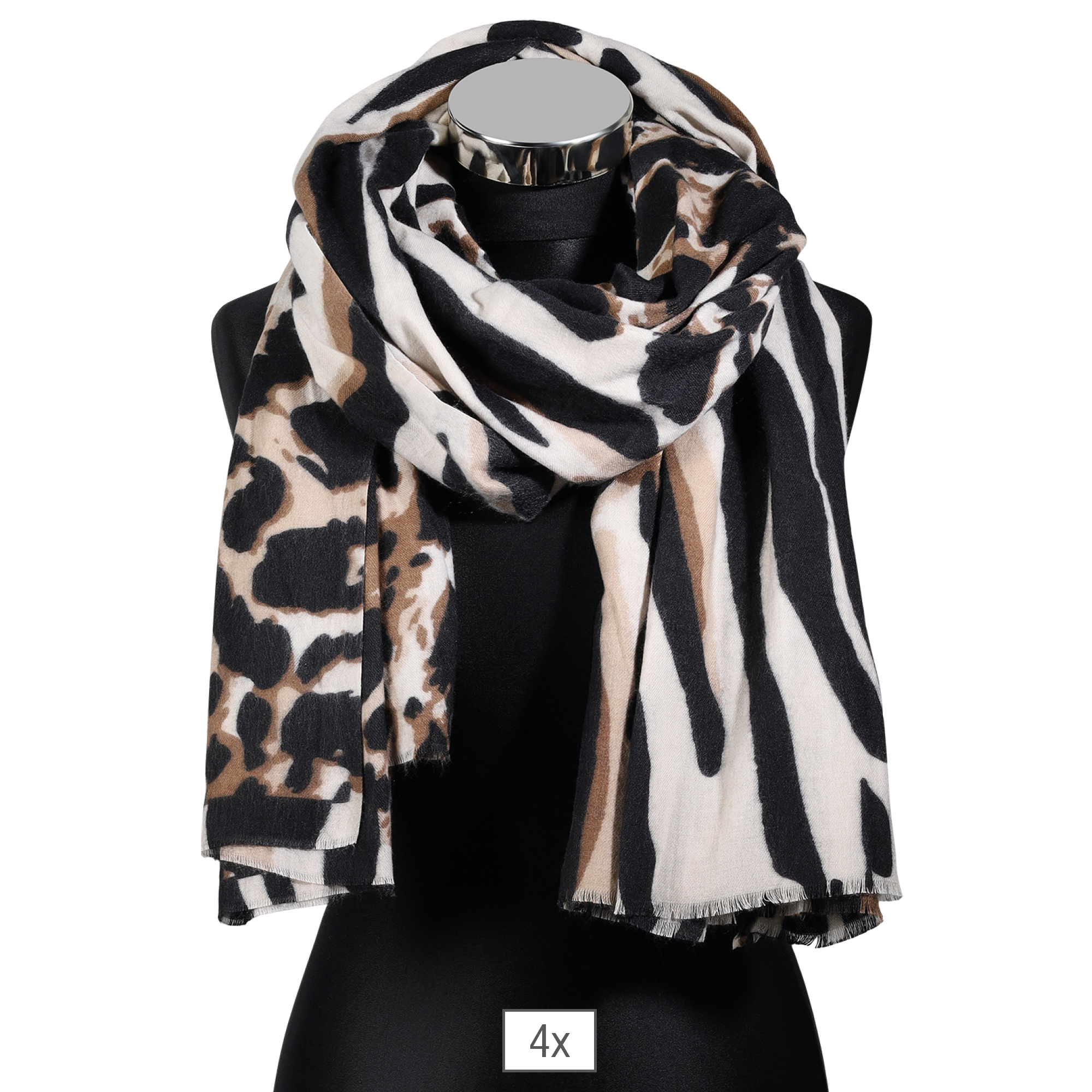 Winterschal Animal-Print schwarz/ beige , 100% Viskose, VE 4