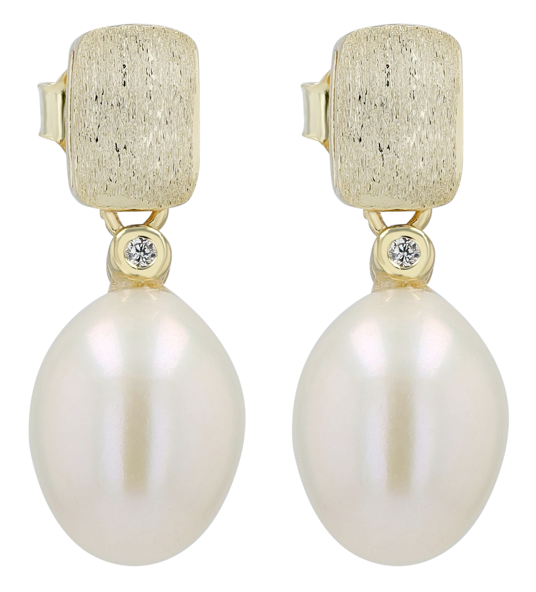 "Mella" 925/- Echt Silber Ohrstecker/ Ohrhänger, Süßwasserperle/Zirkonia, vergoldet