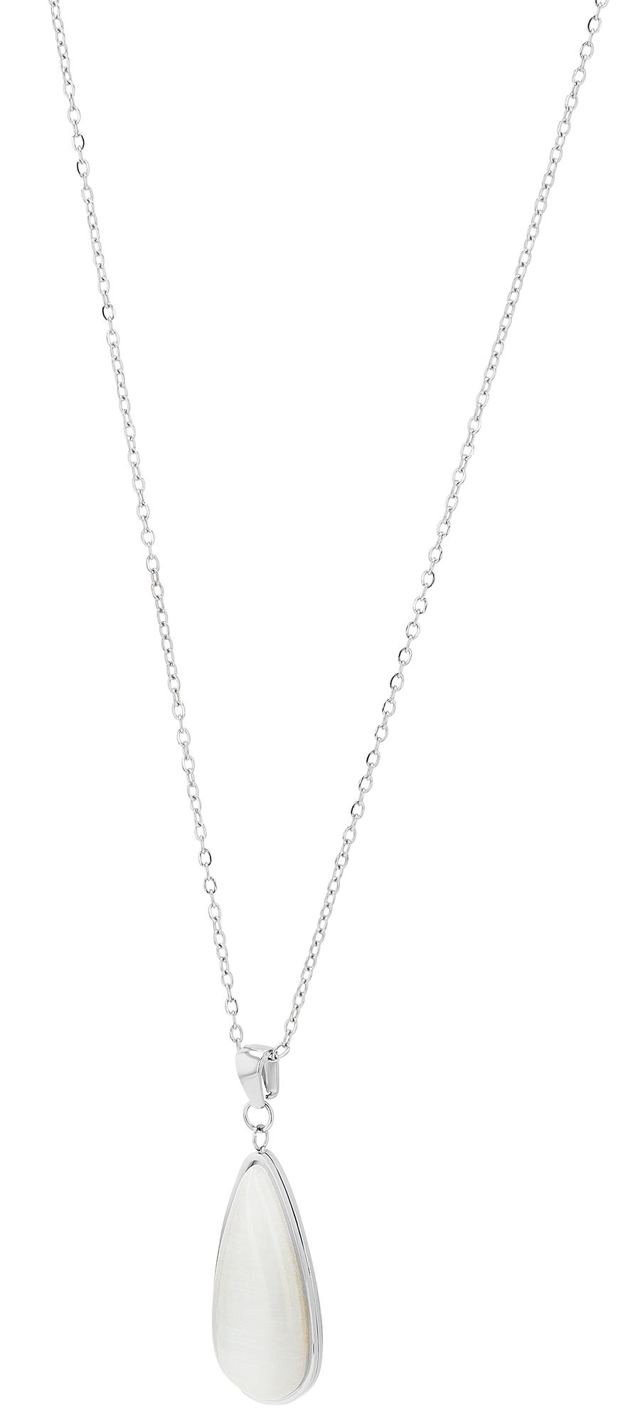 "Thalia", Akzent Edelstahl Schmuckset mit Katzenauge, Halskette und Ohrhänger, silberfarben