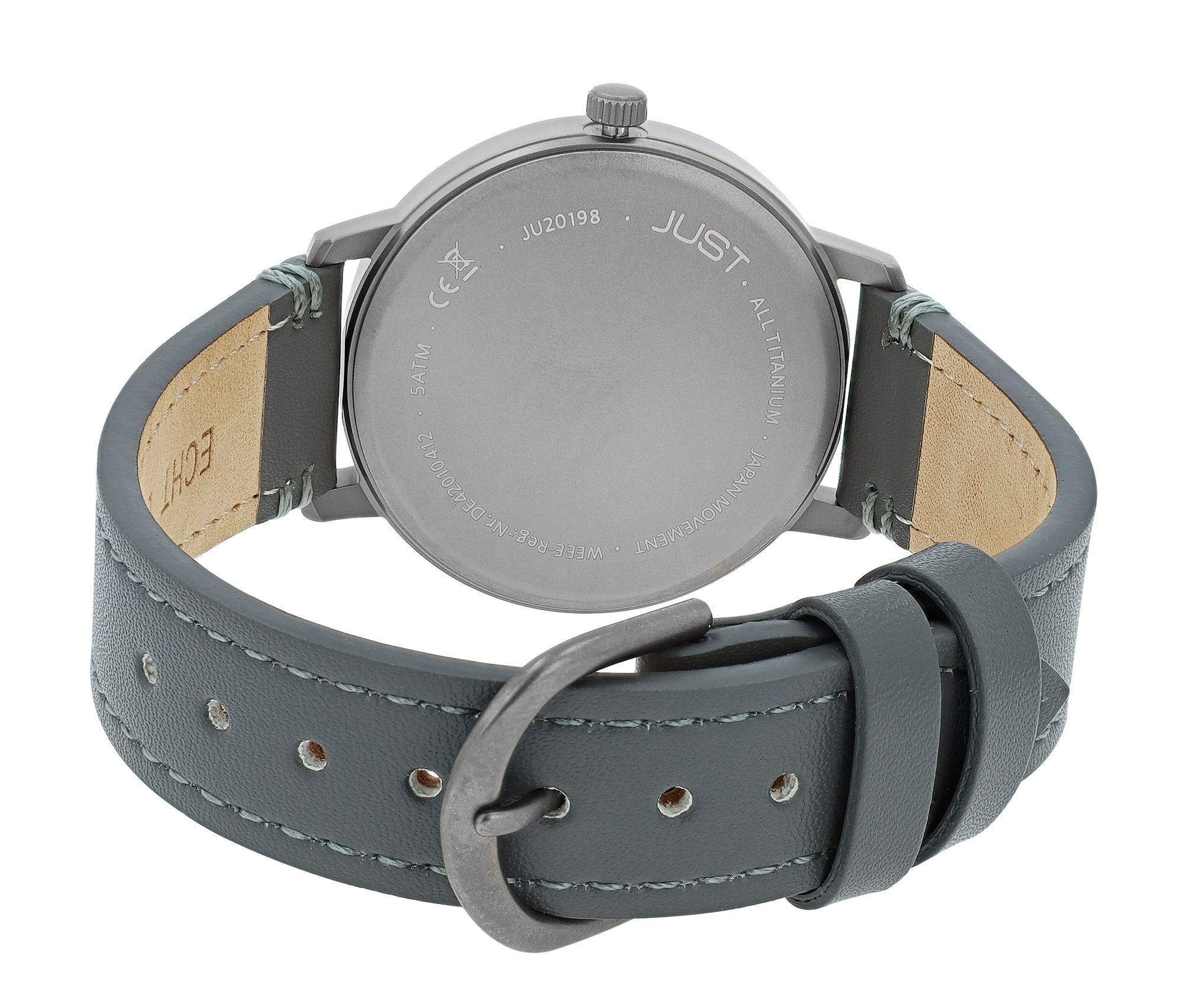 JUST "Fanis" Titan Herrenuhr mit Echtlederarmband, 5 ATM, grau