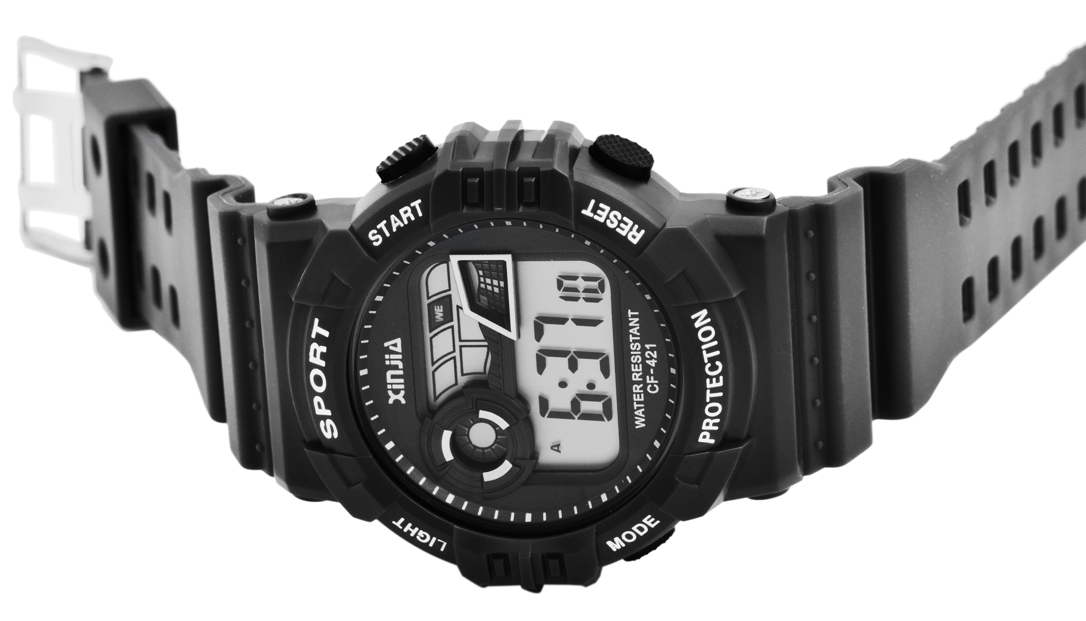 XINJIA Digitaluhr mit Silikonarmband, schwarz