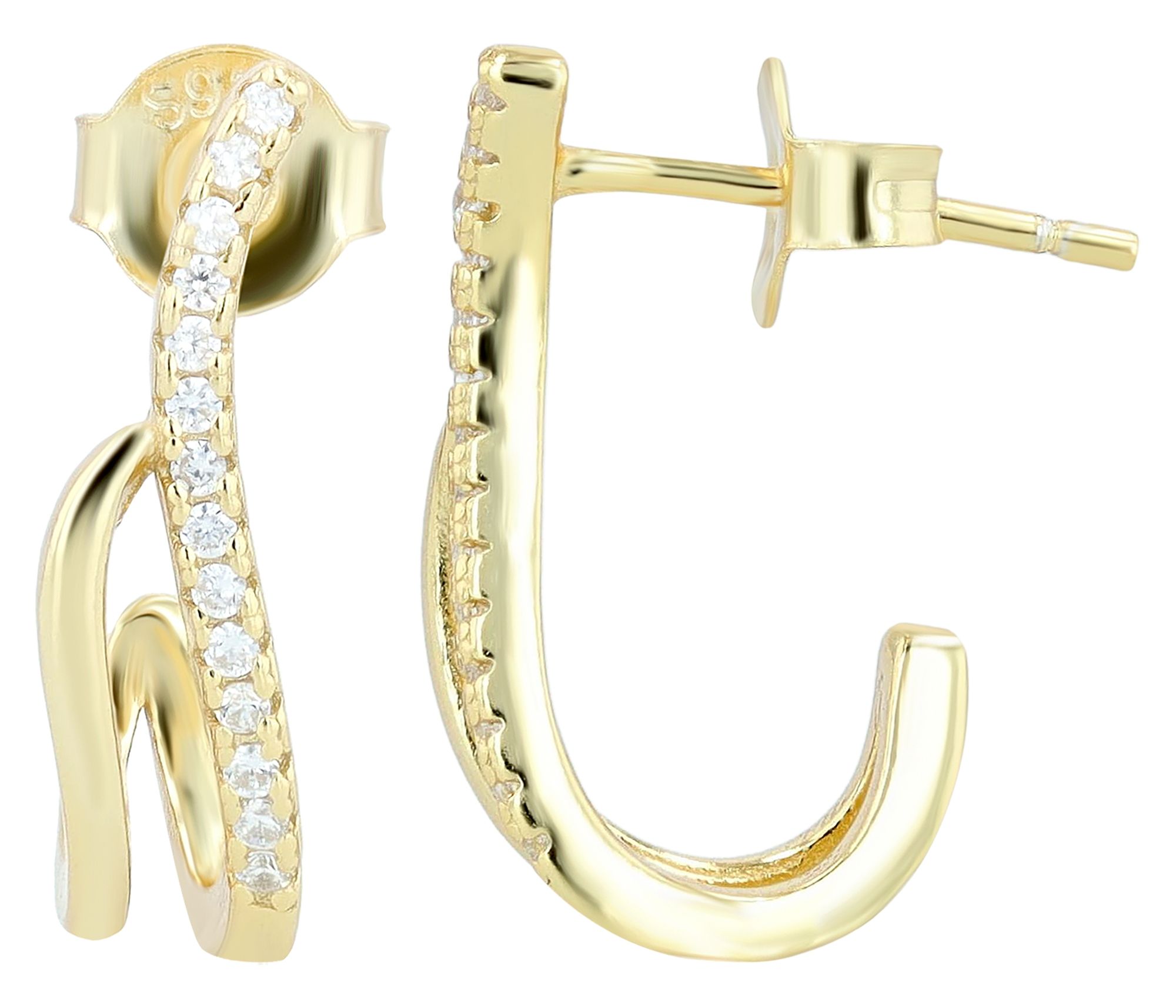 "Elegancia", 925/- Echt Silber Ohrstecker/ Halbcreole mit Zirkonia, vergoldet
