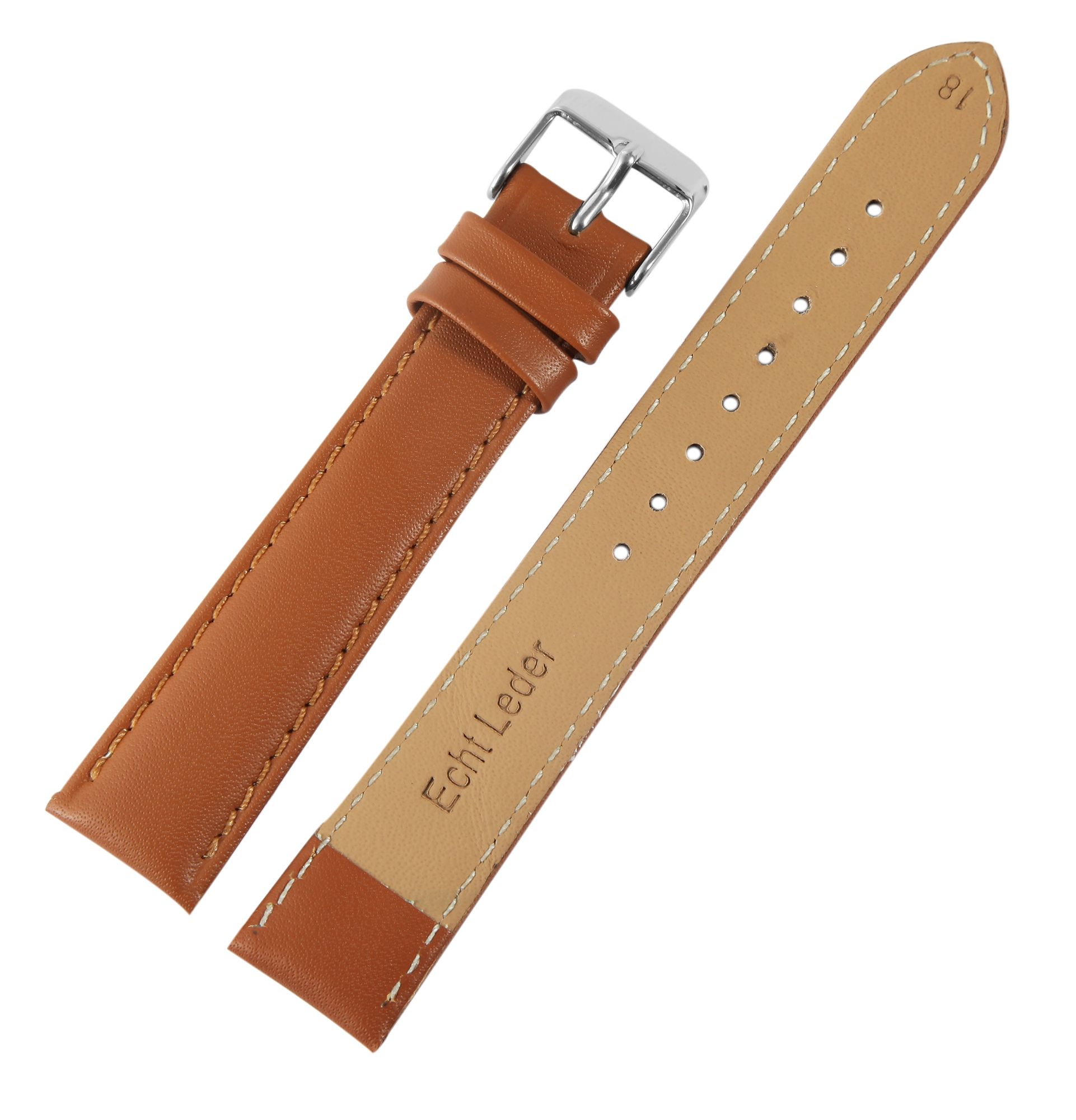 Echtleder-Uhrenarmband mit Naht, braun, 20 mm