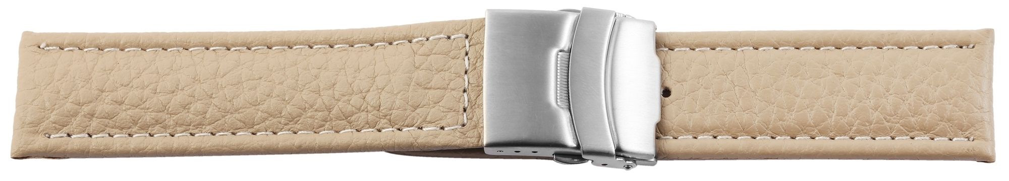 Echtleder-Uhrenarmband, beige, Faltschließe, 24 mm