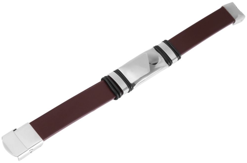 "Arto" Echlederarmband mit Gravurplatte, 21cm, dunkelbraun/silberfarben