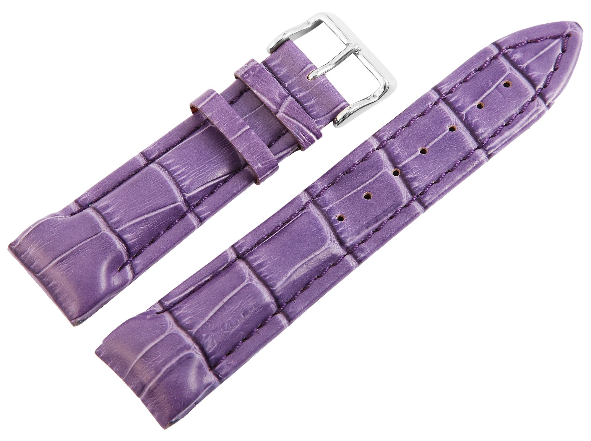 Echtleder-Uhrenarmband, lila, Krokooptik, 22 mm