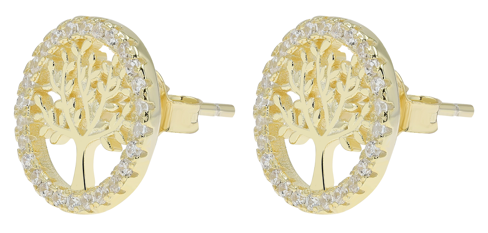 925/- Echt Silber Ohrstecker "Minel" Lebensbaum mit Zirkoniabesatz, vergoldet