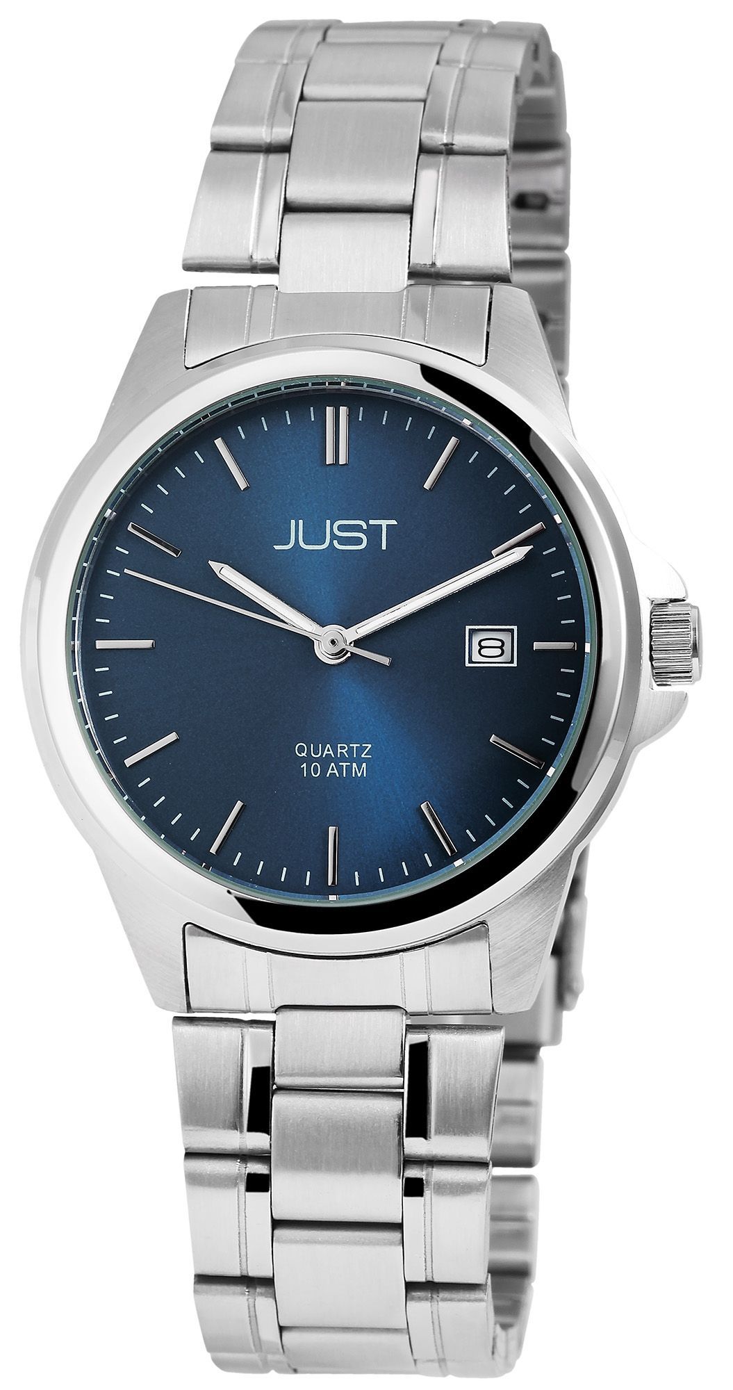 Just "Baroon" Herrenuhr mit Edelstahlband, 3-Zeiger, Datumsanzeige, silberfarben, petrolfarbenes ZB
