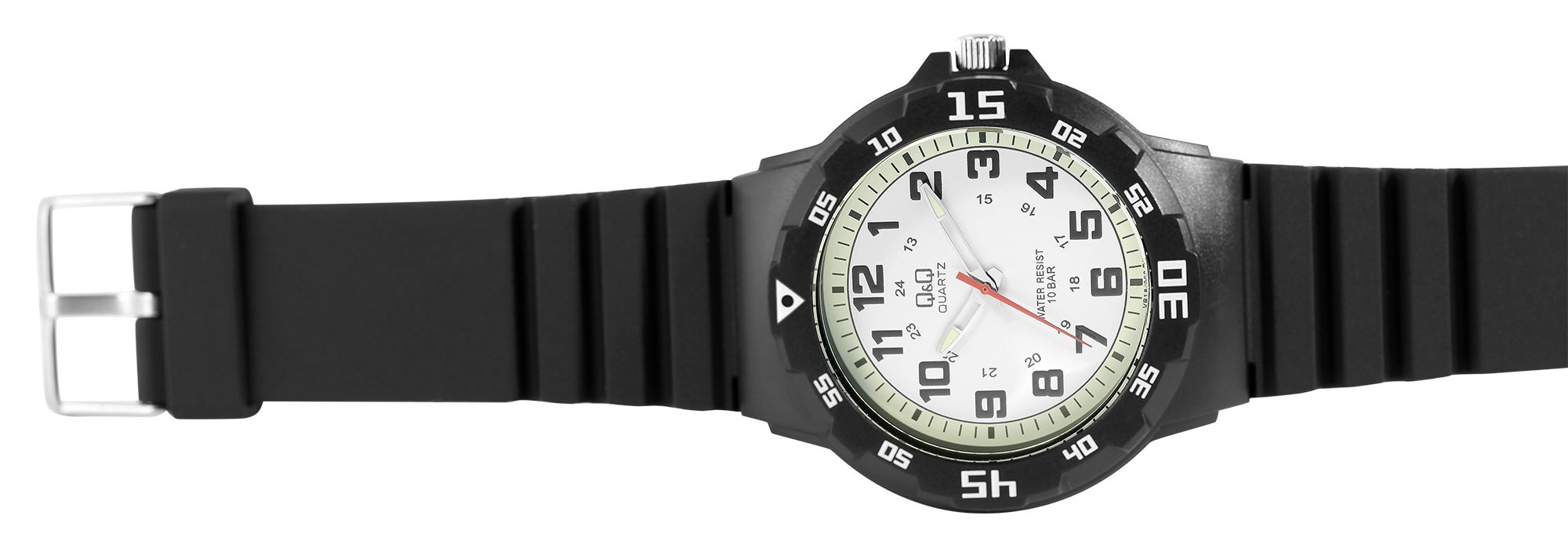 Q&Q Herrenuhr, Kunststoff, Silikonarmband, Ø 43 mm, schwarz/ weiß