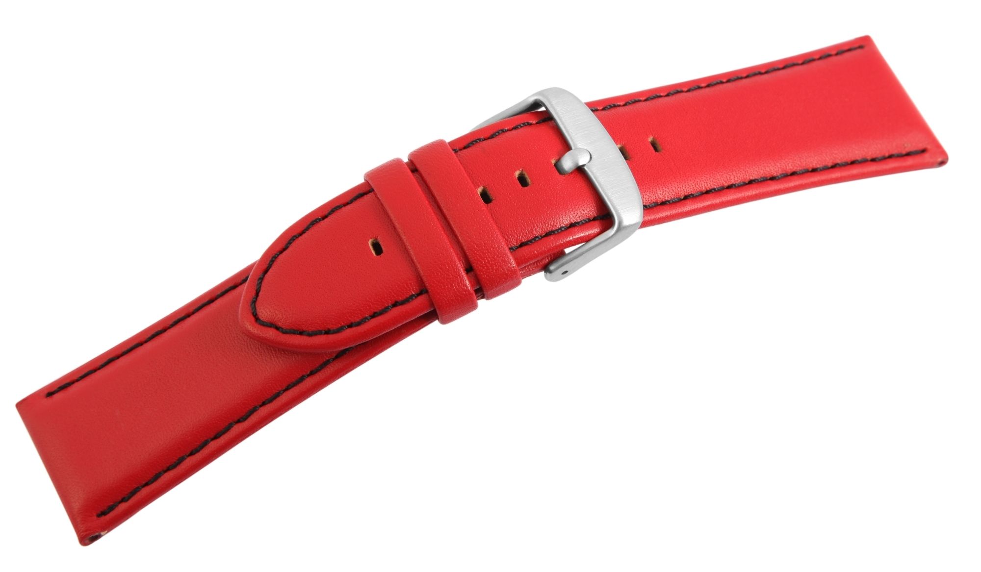Echtleder-Uhrenarmband, rot, schwarze Naht, 26 mm