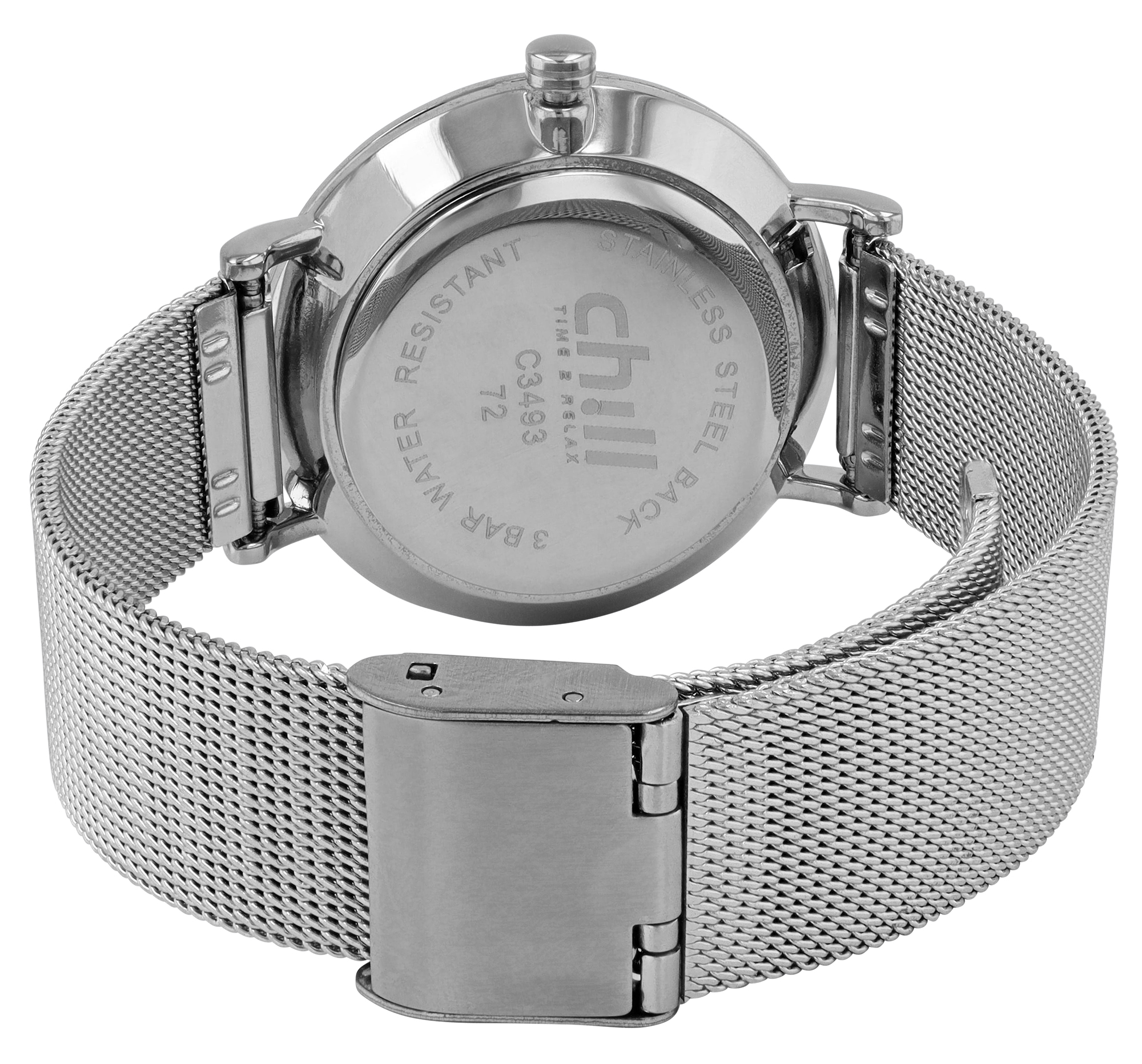 Chill, Damenuhr, Edelstahl Meshband/ Milanaise-Band, Ø 34 mm, silberfarben/ beige