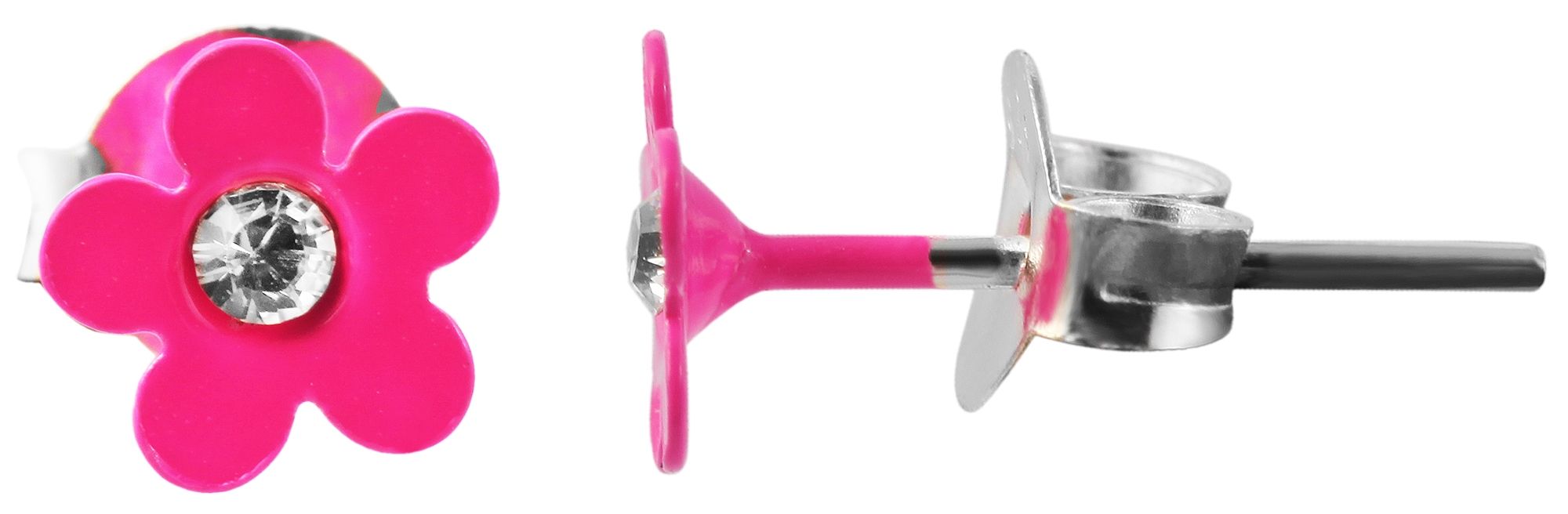 925/- Echt Silber Kinder Ohrstecker "Florette", Blume mit Similistein, pink