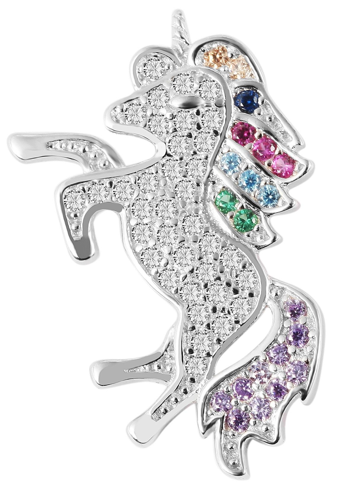 "Bhaina", 925/- Echtsilber Anhänger, Einhorn, mehrfarbige Zirkonia, rhodiniert