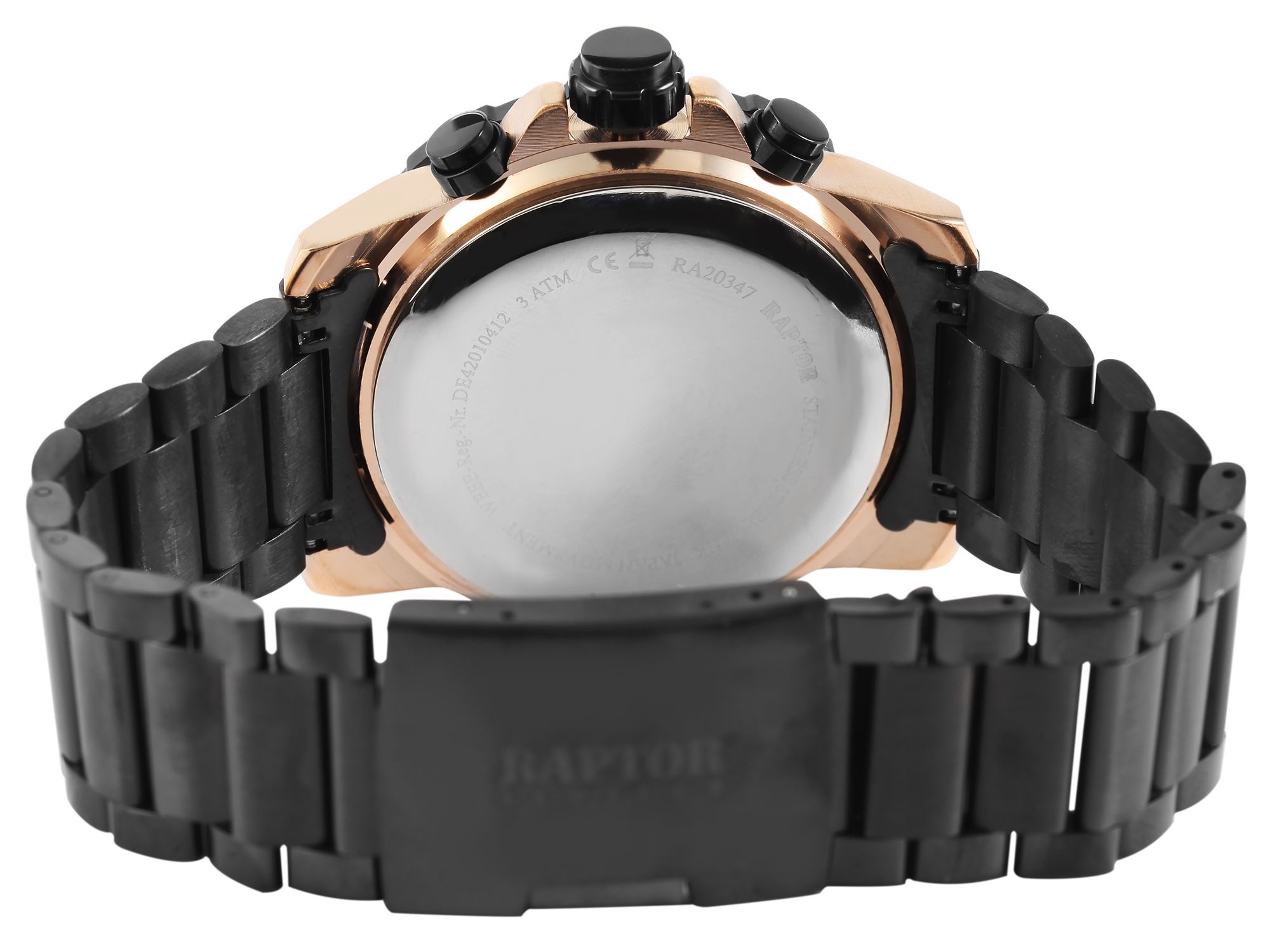 Raptor Limited Herrenchronograph "Soheil" mit Edelstahlarmband, schwarz/roségoldfarben