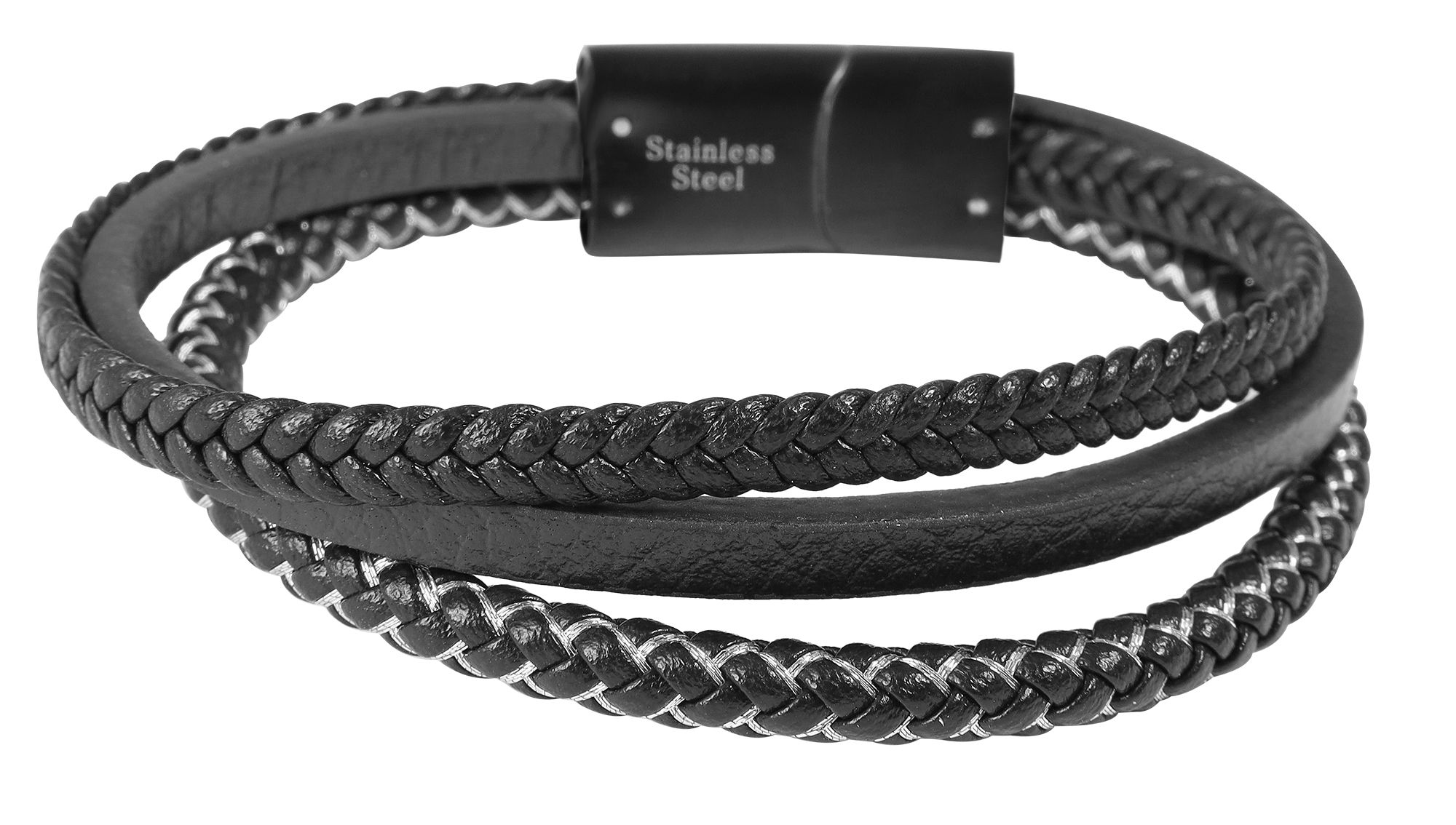 "Nelson" Armband aus Lederimitat mit Edelstahlelementen, 19cm
