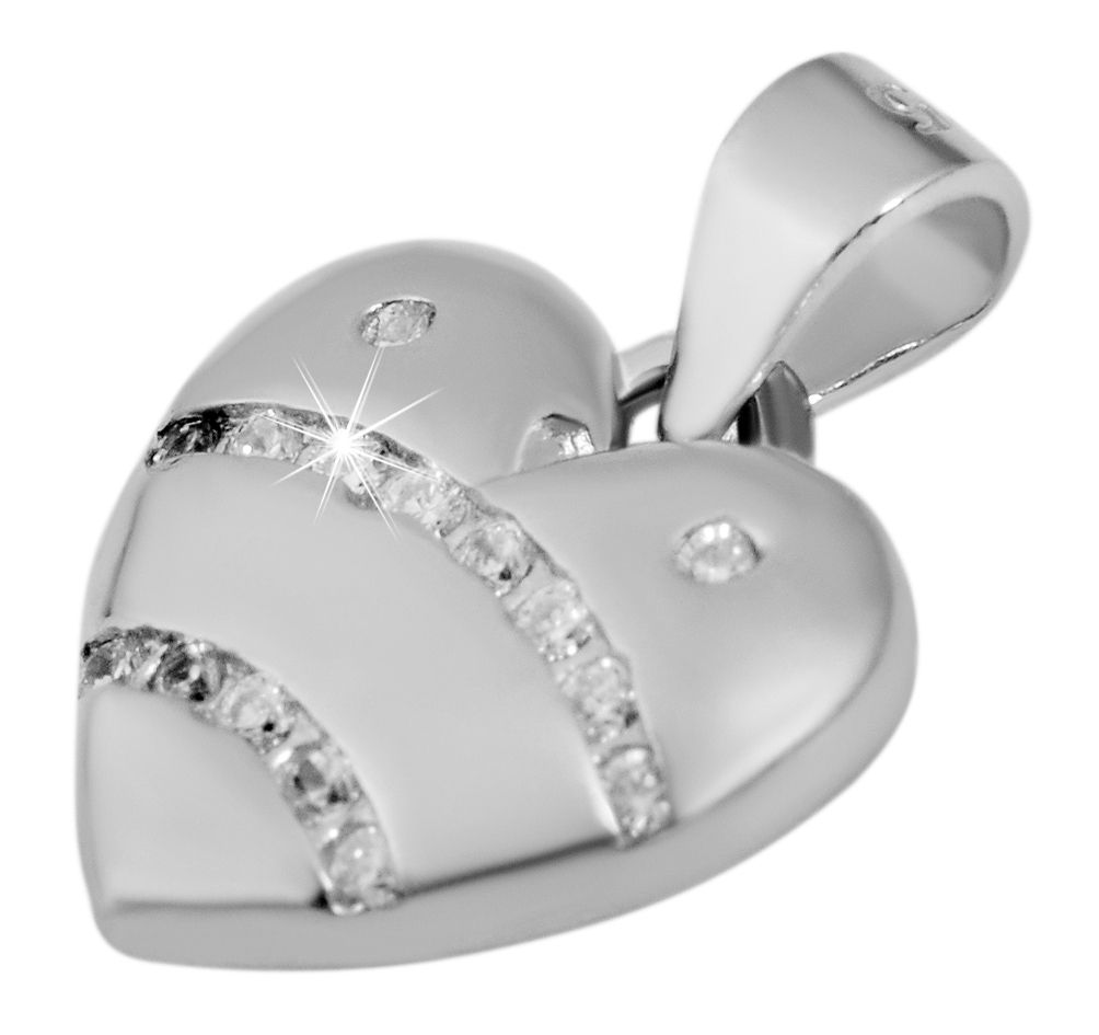 925/- Echt Silber Schmuck-Set "Evica", Anhänger, Ohrstecker Herz mit klaren Zirkonia Steinen, 925/rhodiniert