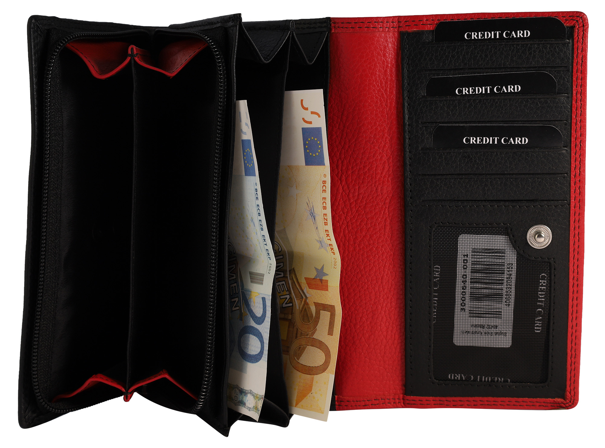 Leonardo Verrelli Echtleder (DDM) Damen-Geldbörse, RFID, Querformat, rot/ schwarz