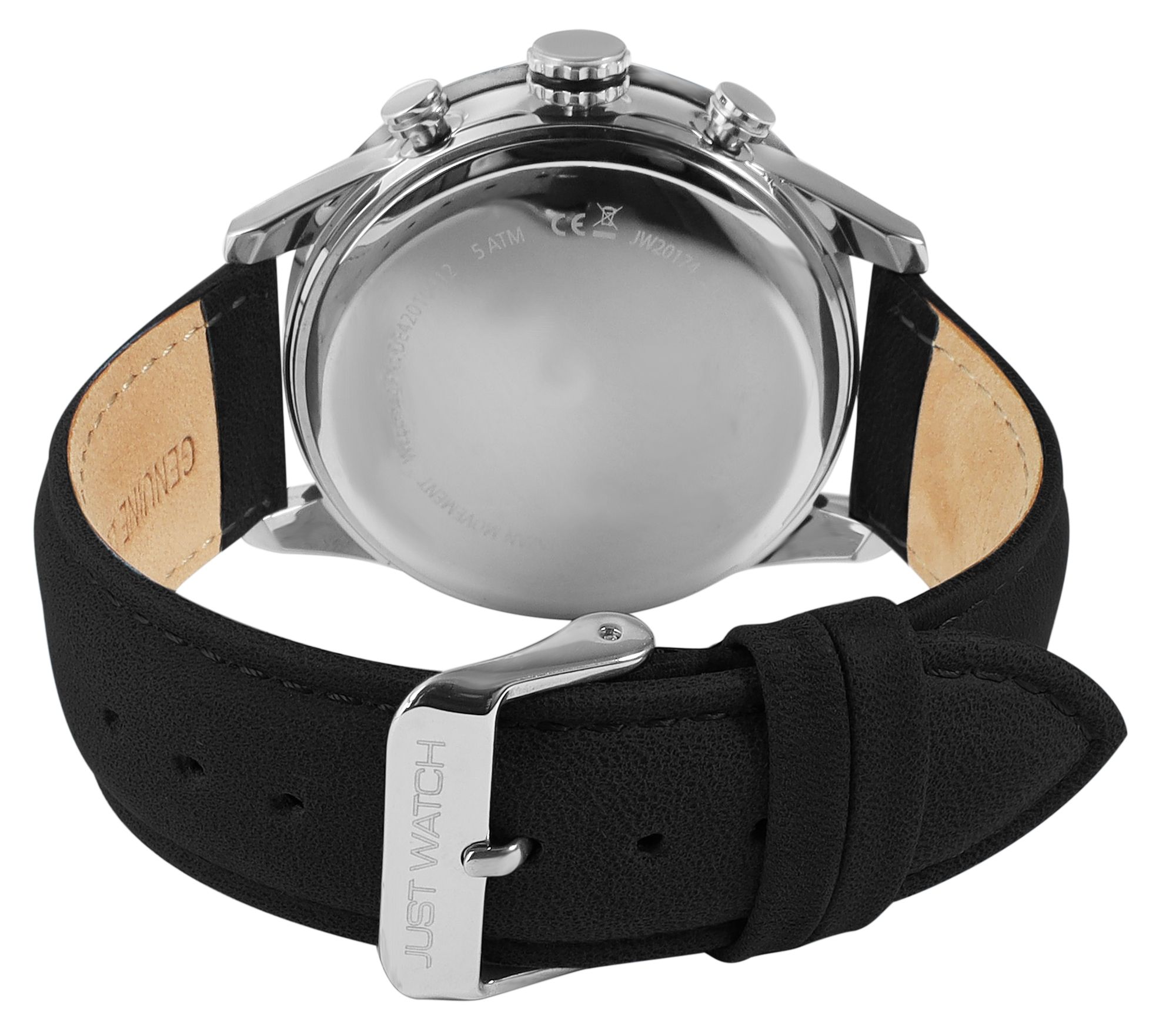 Just Watch Herrenchronograph mit Lederarmband, 5 ATM, schwarz