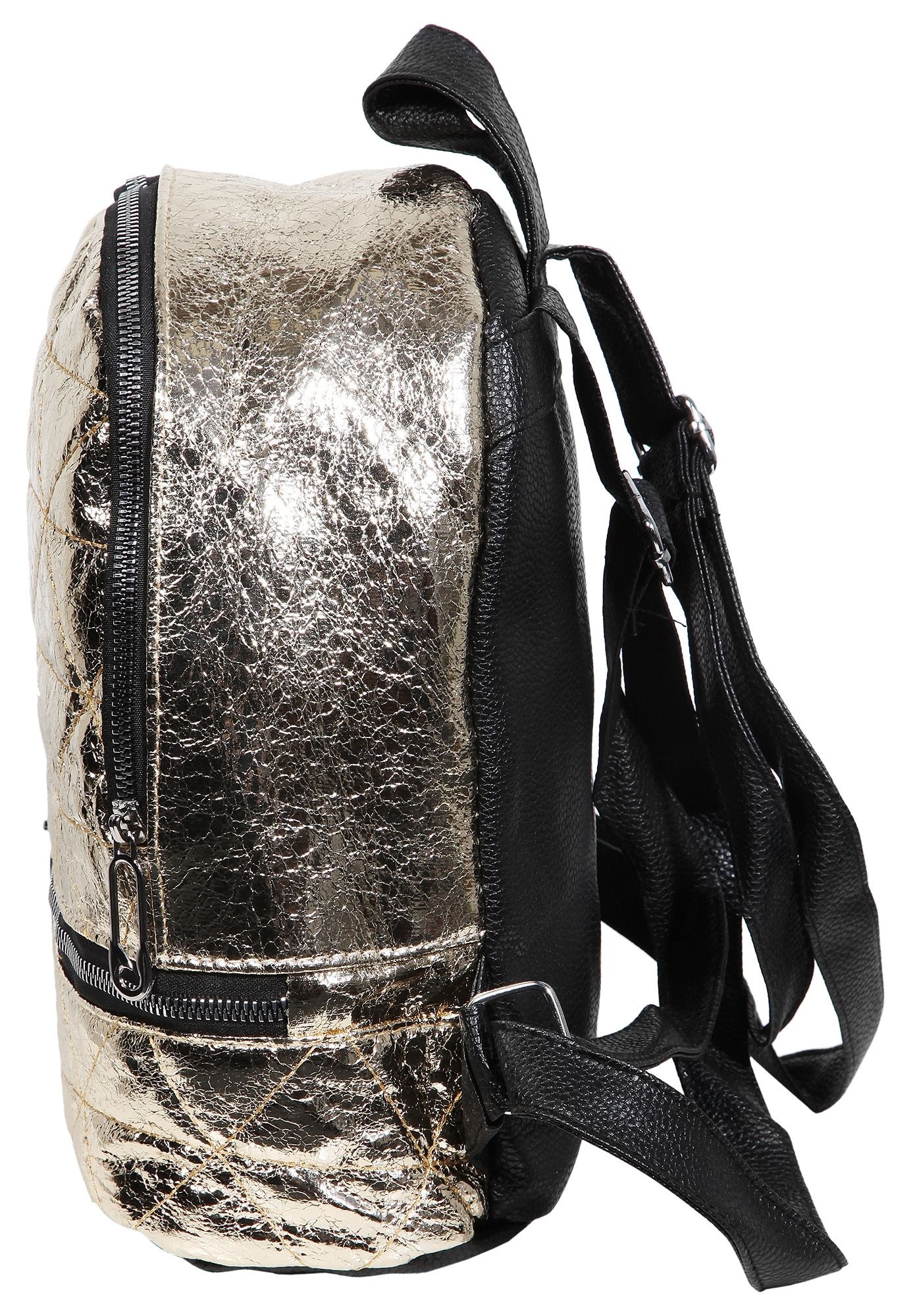 Damen-Rucksack aus Lederimitat, goldfarbig, schwarz, Länge: 26 cm / Breite: 23,5 cm / Stärke: 11,5 cm