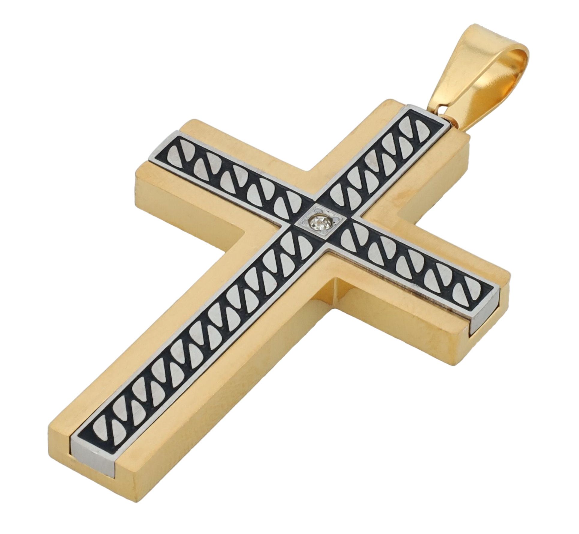 Akzent Anhänger "Greer", Kreuz mit Verzierungen & Simili, bicolor (gold- u. silberfarben)