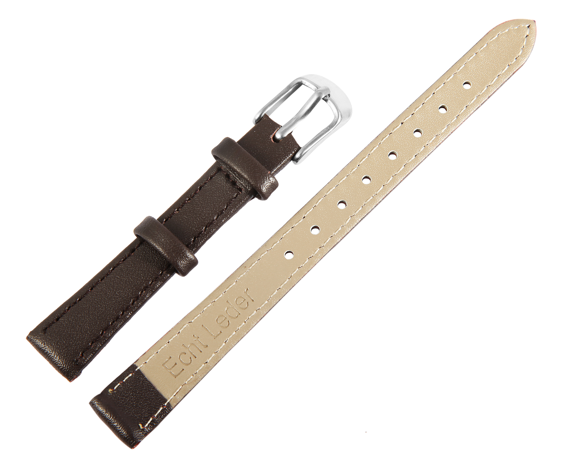Echtleder-Uhrenarmband, dunkelbraun, 10 mm