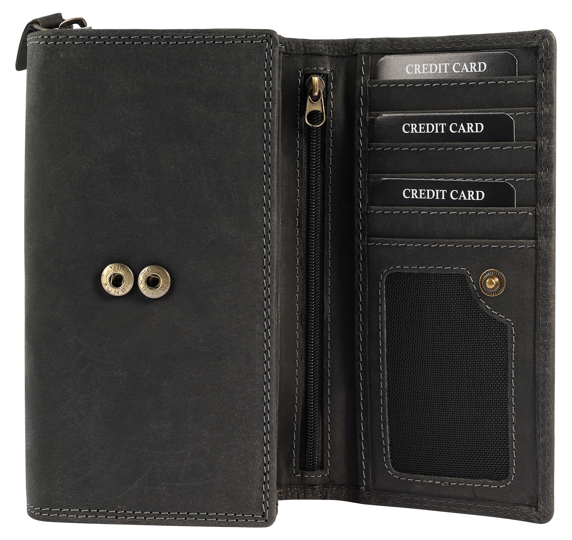 Leonardo Verrelli, Echtleder (Vintage) Damen Geldbörse, länglich & RFID, schwarz