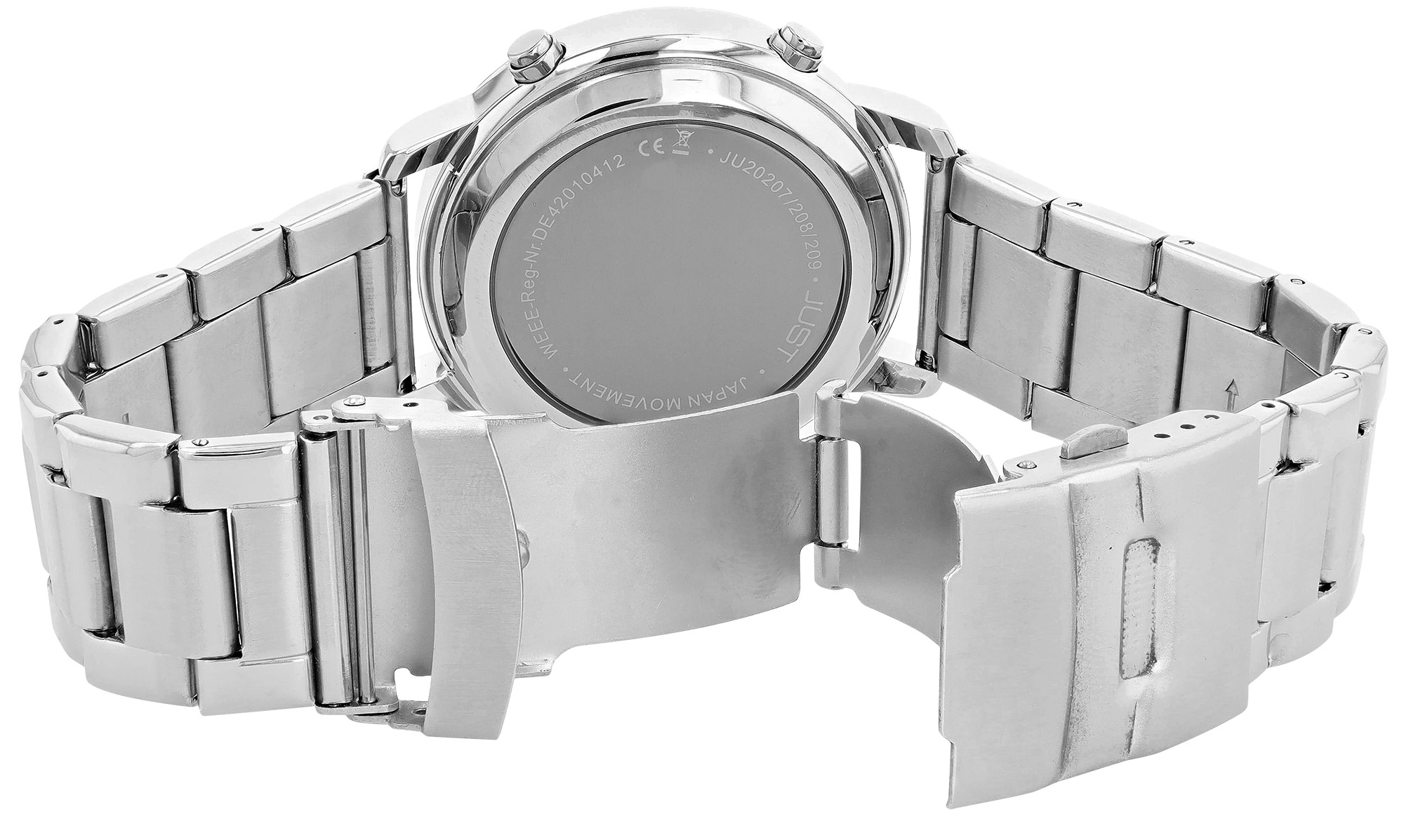 JUST Herren-Funkuhr "Vita Tempus" Ø 40 mm (schwarzes Zifferblatt & Arabische Ziffern), Edelstahl-Gliederband