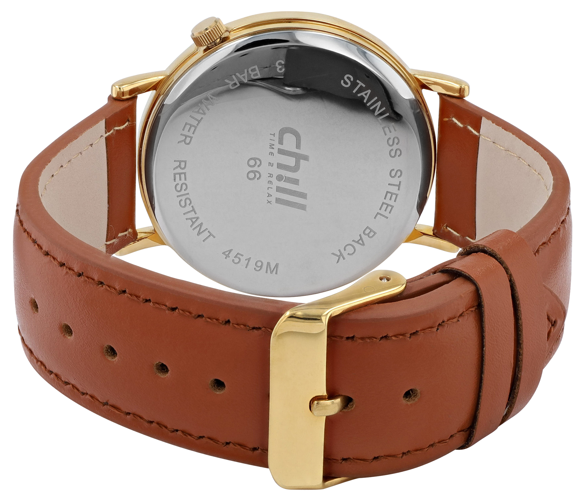 Chill, Damenuhr mit Lederimitat, Ø 40 mm, braun/ goldfarben/ Glitter-Optik