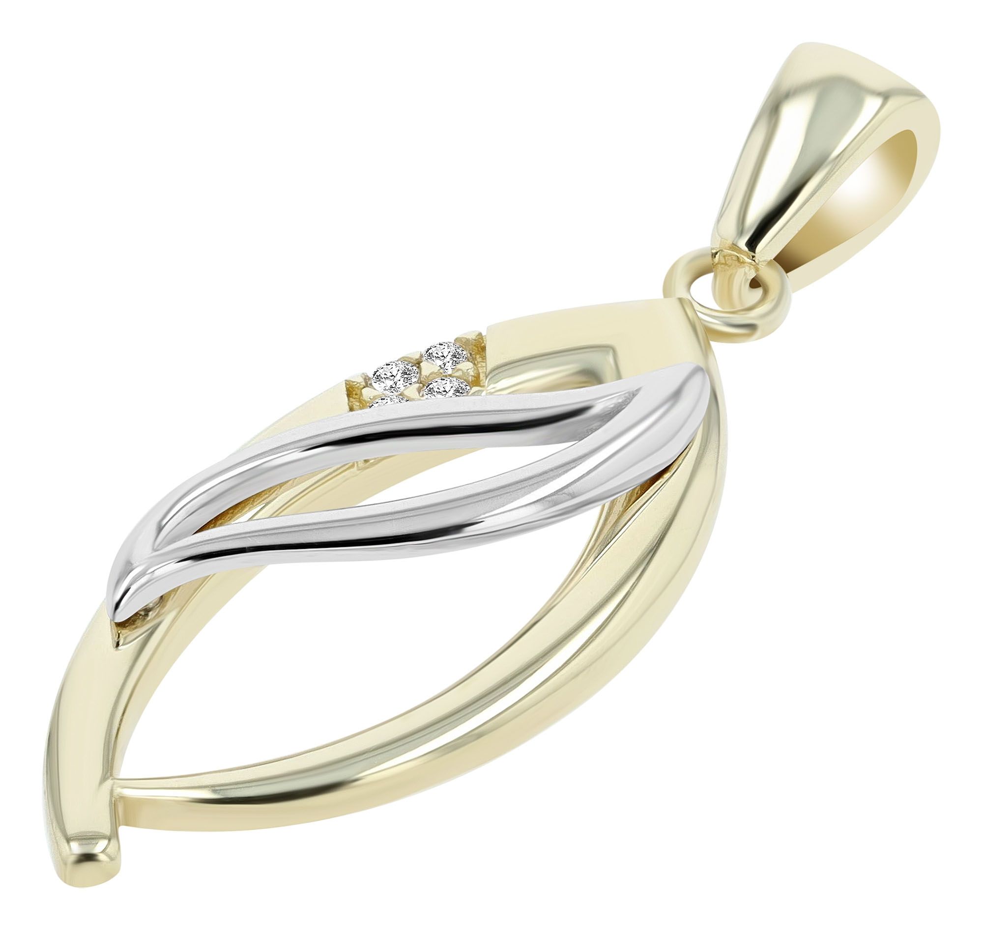 333/- Gold Anhänger "Fiene" mit Zirkoniabesatz ohne Kette, 8 Karat. Gelb- & Weißgold