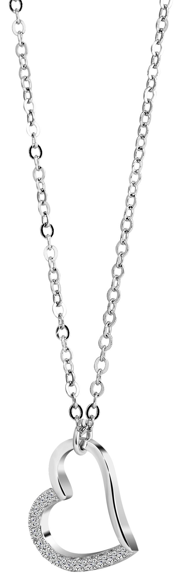 925/- Echt Silber Halskette "Carla", Herzanhänger, Zirkoniabesatz, 925/rhodiniert
