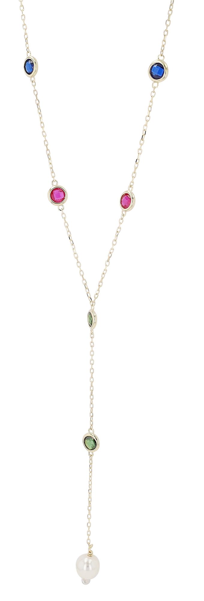 333/- Gold "Louna" Halskette mit farbenfrohem Besatz & Perle, 8 Karat