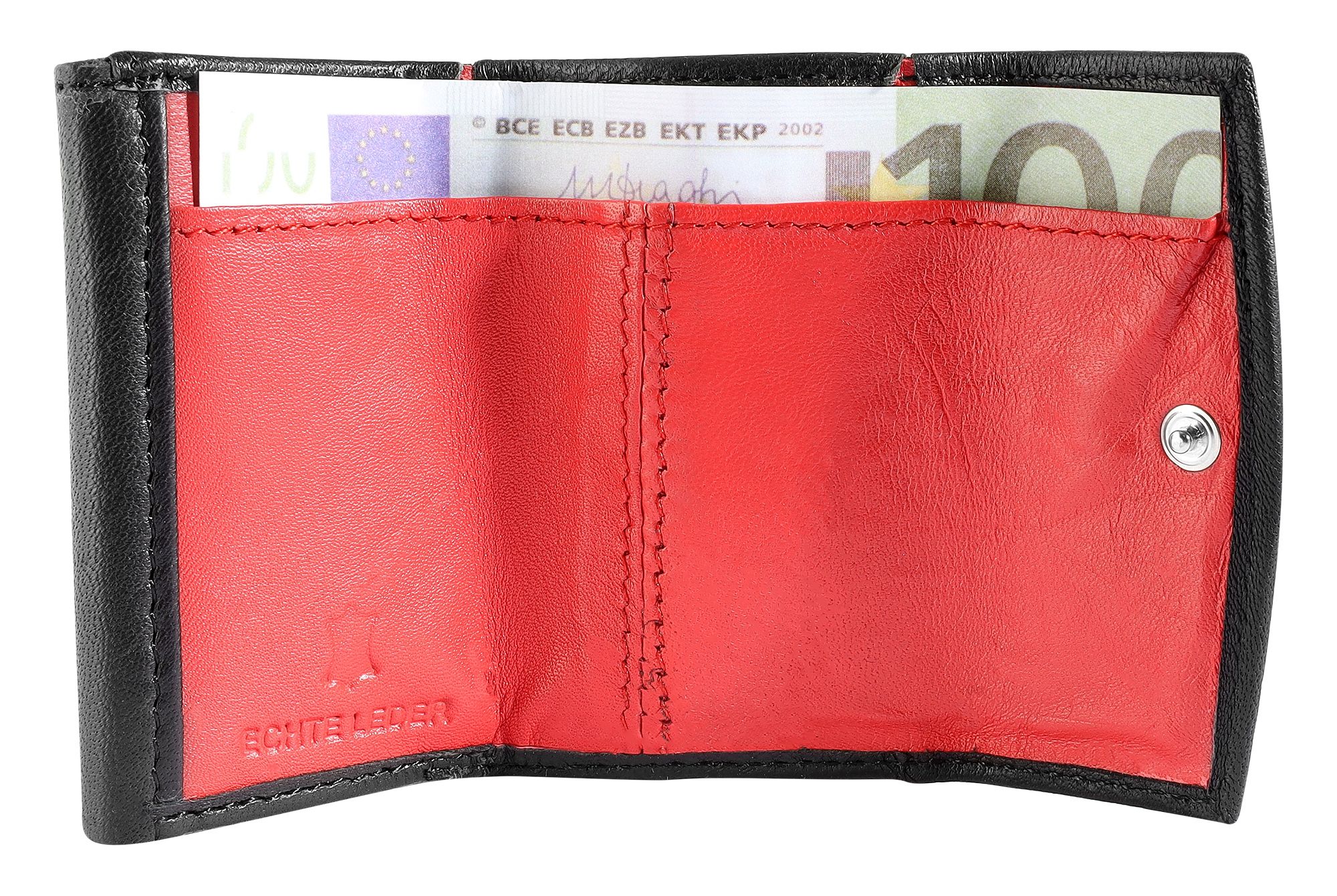 Excellanc Mini-Geldbörse aus Echtleder in schwarz/rot