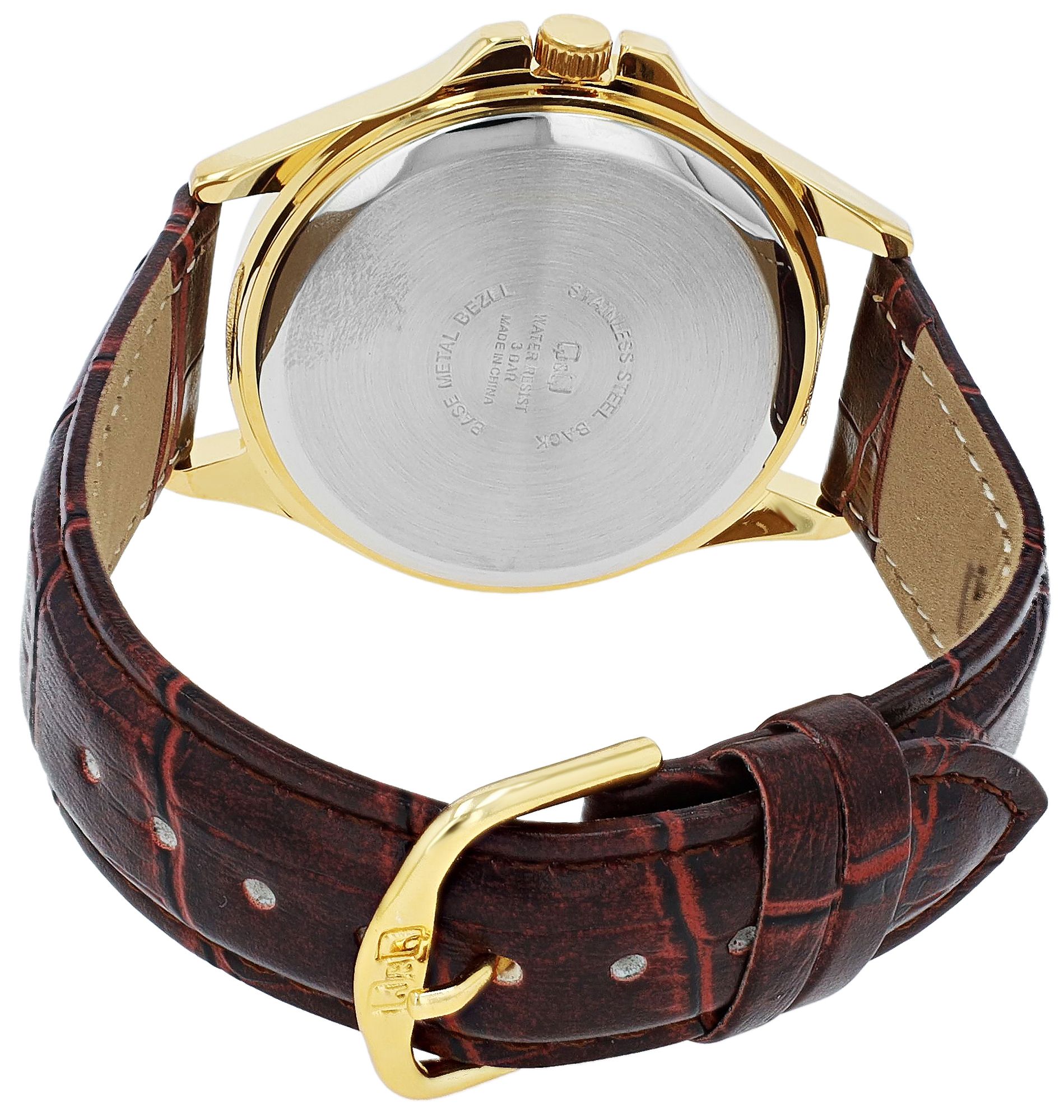 Q&Q Herrenuhr, Lederimitationsband, Ø 40 mm, braun/goldfarben