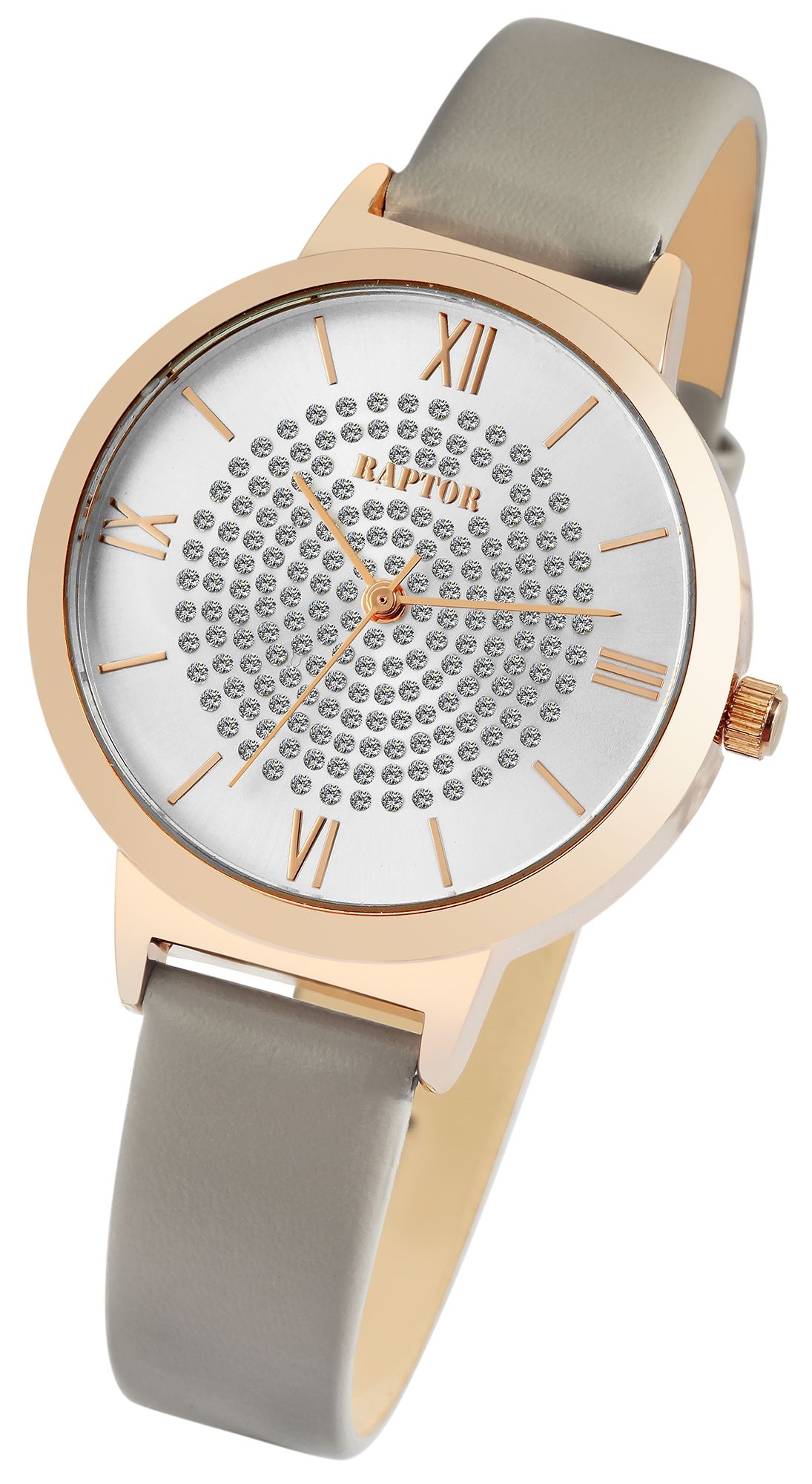 Raptor Damenuhr "Tess" mit Echtlederarmband, taupe/roségoldfarben
