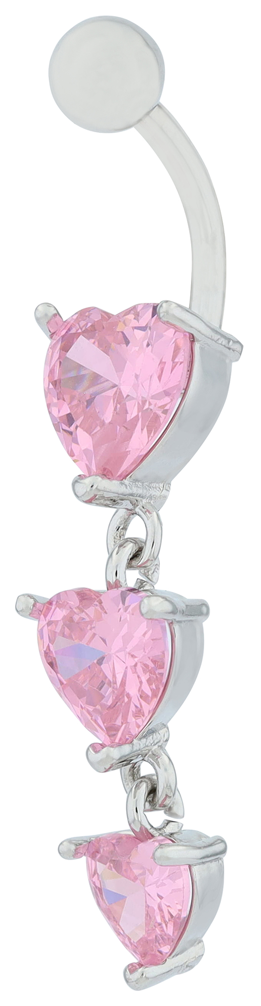 "Bea" Edelstahl-Bronze Bauchnabelpiercing, Stablänge 12 mm, Stabstärke 2 mm, Herz, rosa Zirkonia, silberfarben