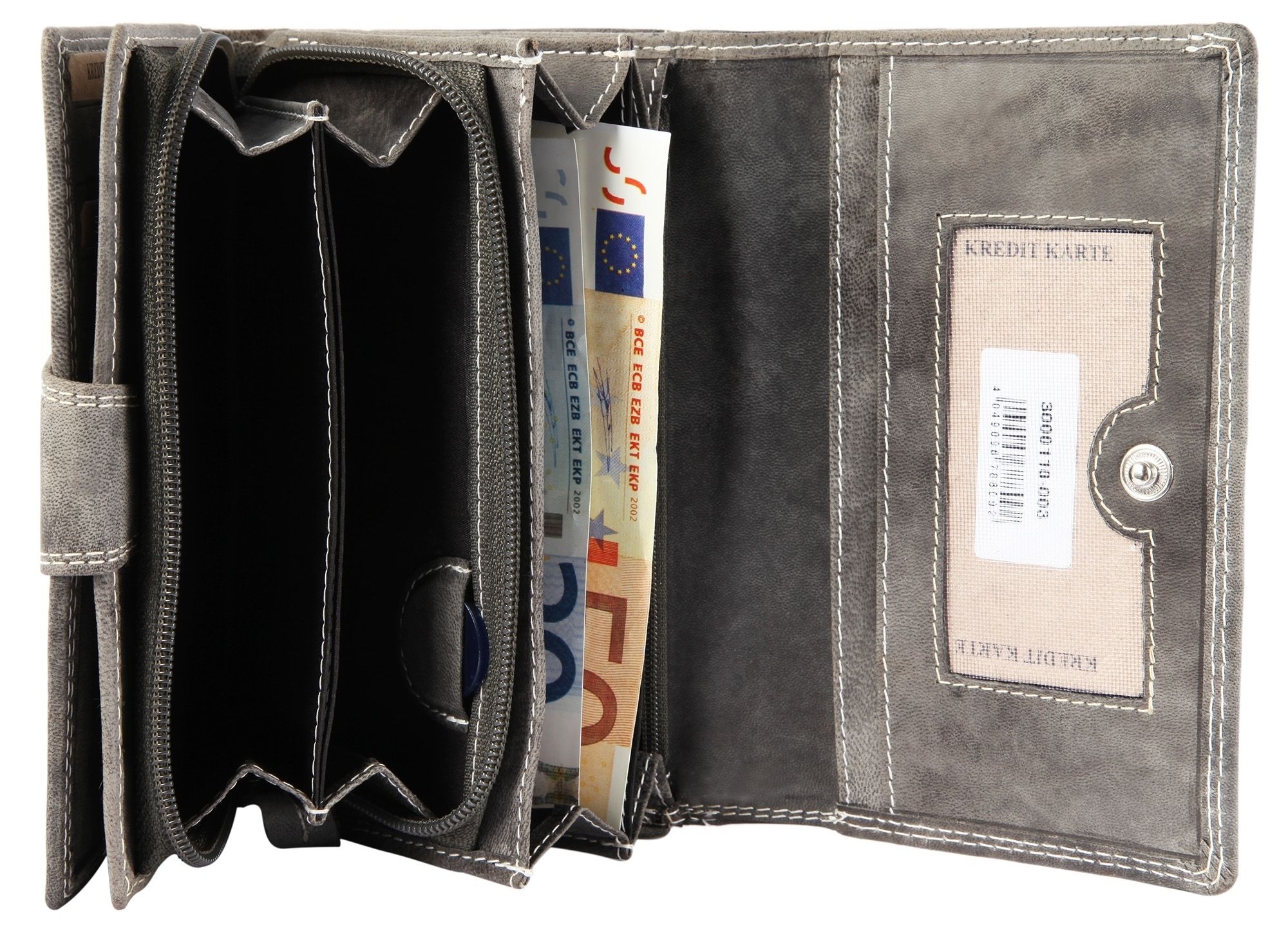 Akzent Damengeldbörse aus Echtleder, RFID-Schutz, grau