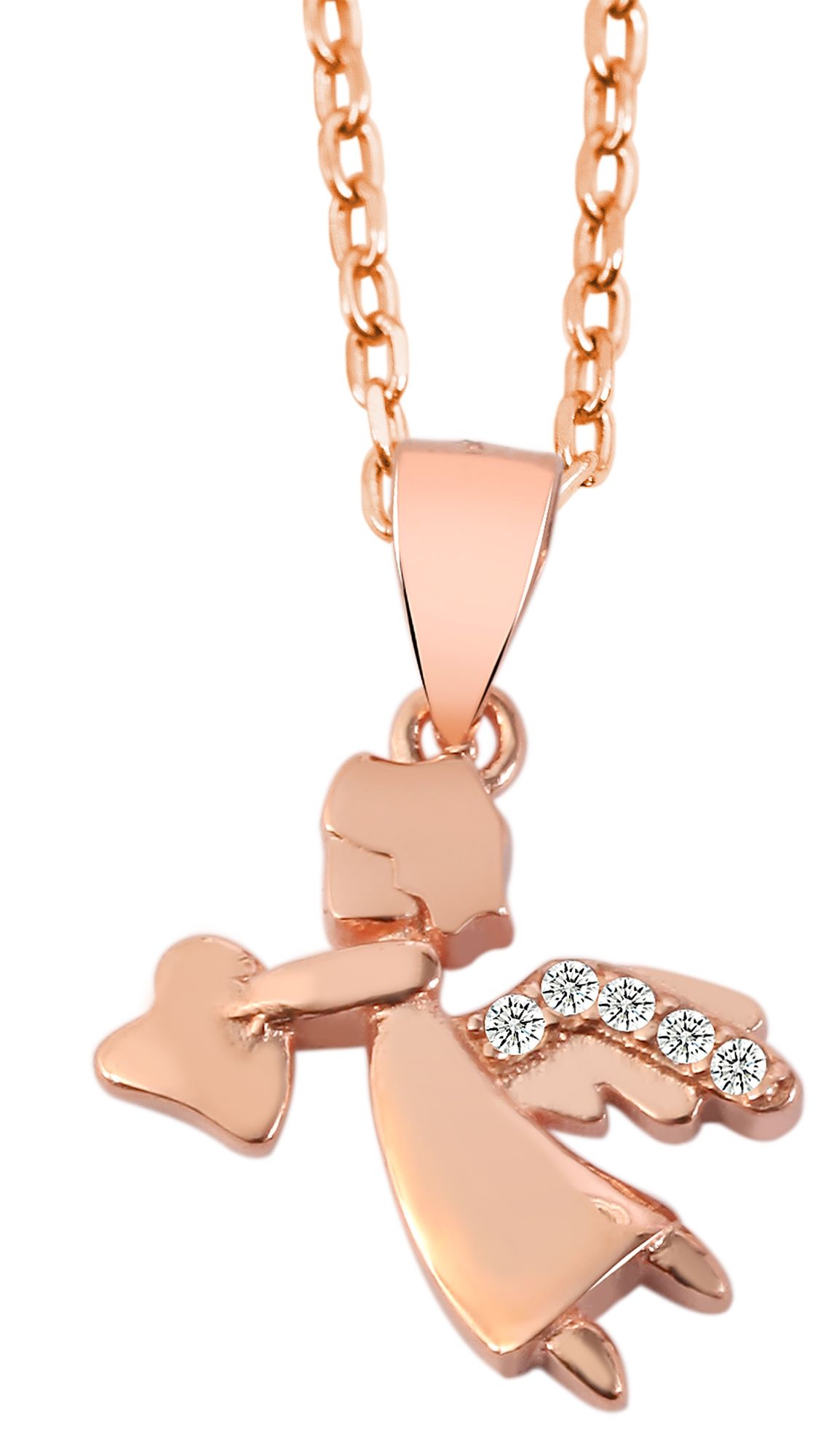 925/- Echt Silber Anhänger ohne Kette "Duska", Engel, Zirkoniabesatz, rosévergoldet