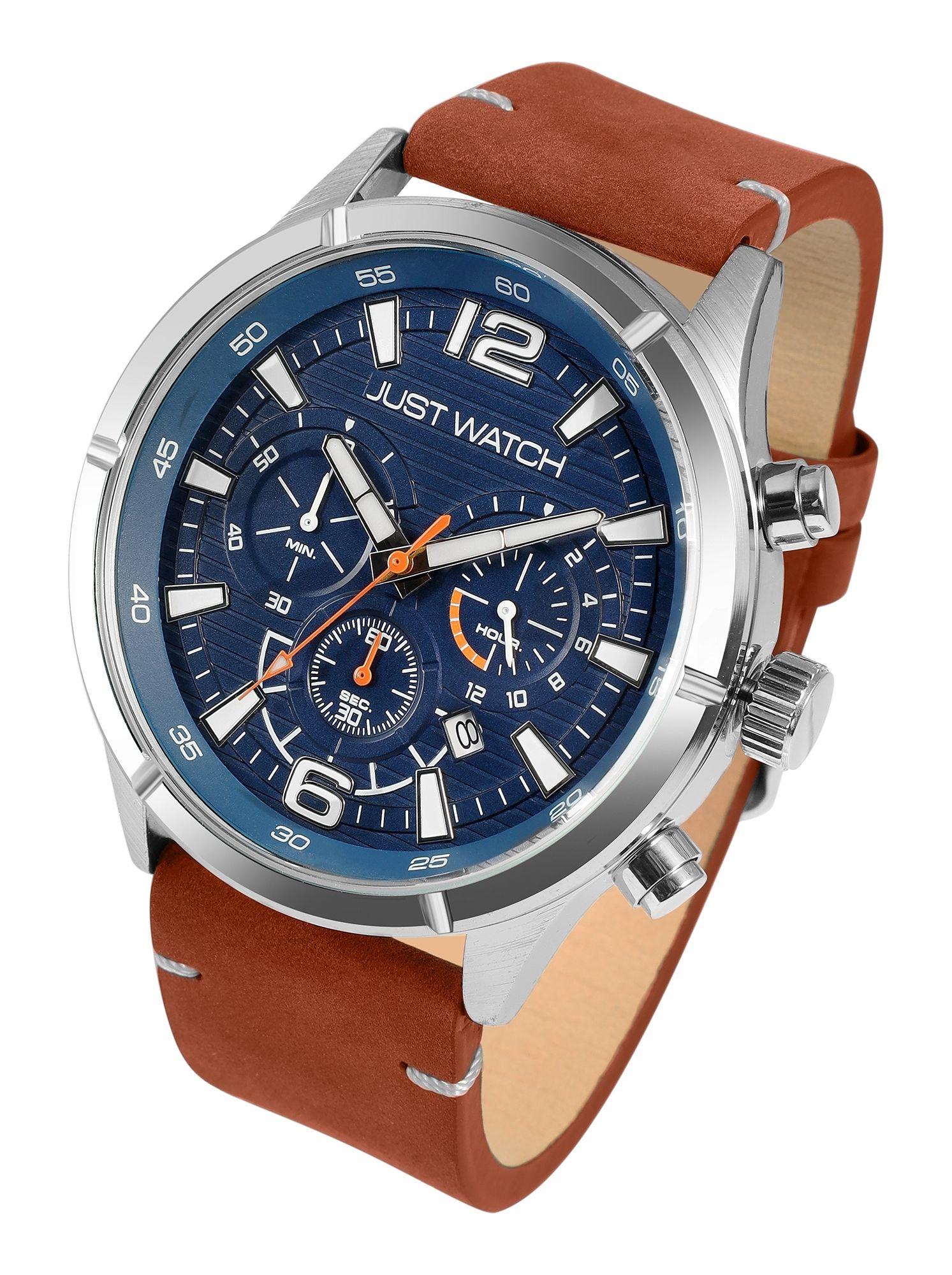 Just Watch Chronograph für Herren, Lederarmband, 5 ATM, braun