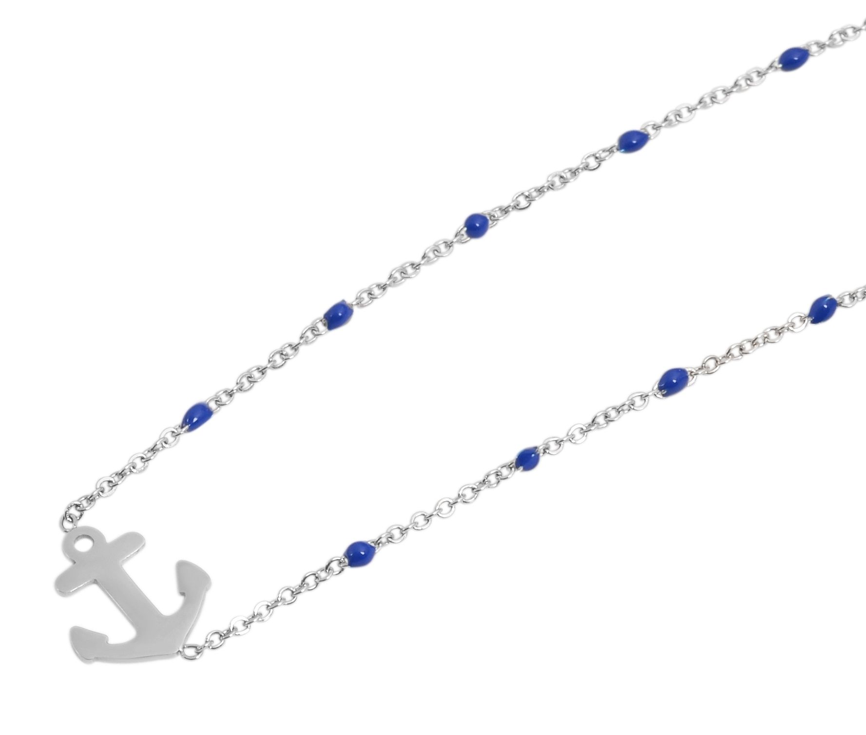 Akzent Ankerkette aus Edelstahl, Ankeranhänger, 43+5 cm, silberfarben/blau