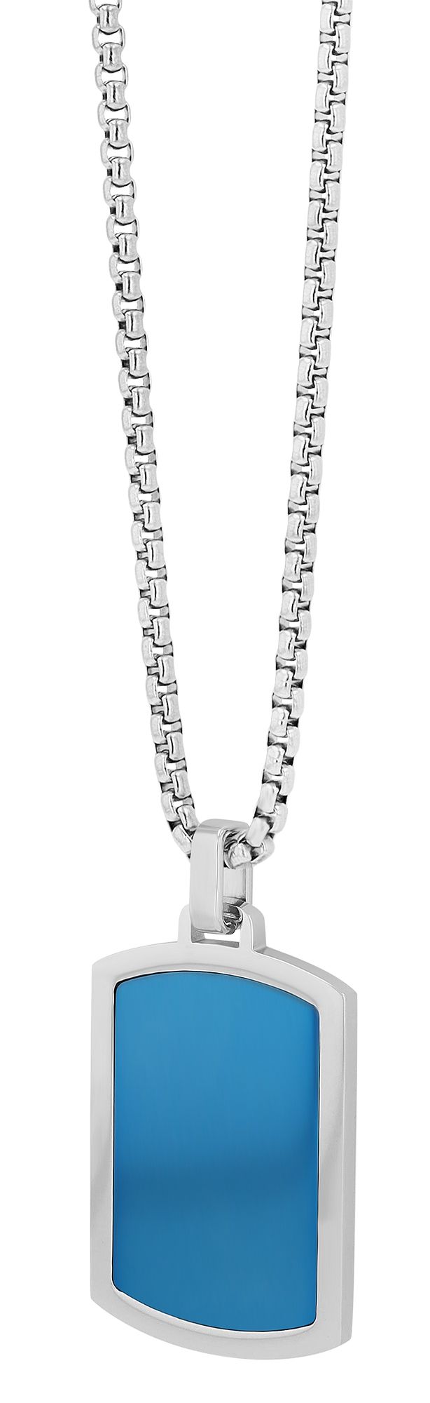 Akzent Edelstahlkette "Nassim" mit Dogtag Anhänger, silberfarben/blau
