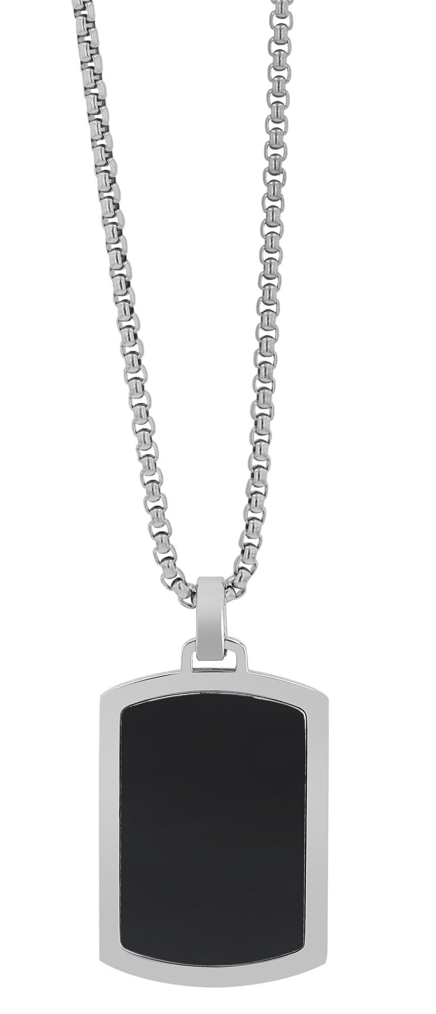 Akzent Edelstahlkette "Nassim" mit Dogtag Anhänger, silberfarben/schwarz