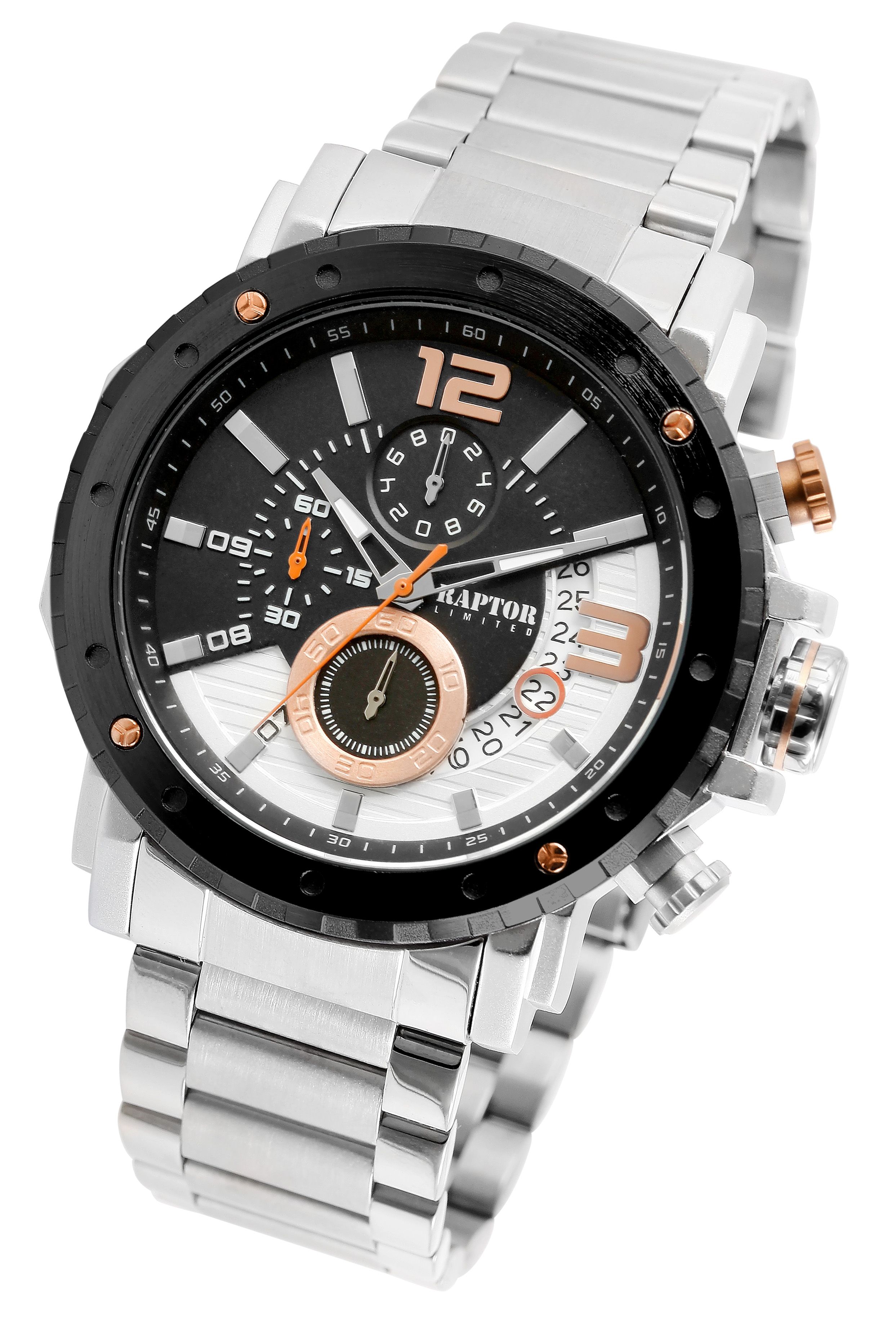 Raptor Limited Herrenchronograph "Alan" mit Edelstahlarmband, silberfarben/schwarz