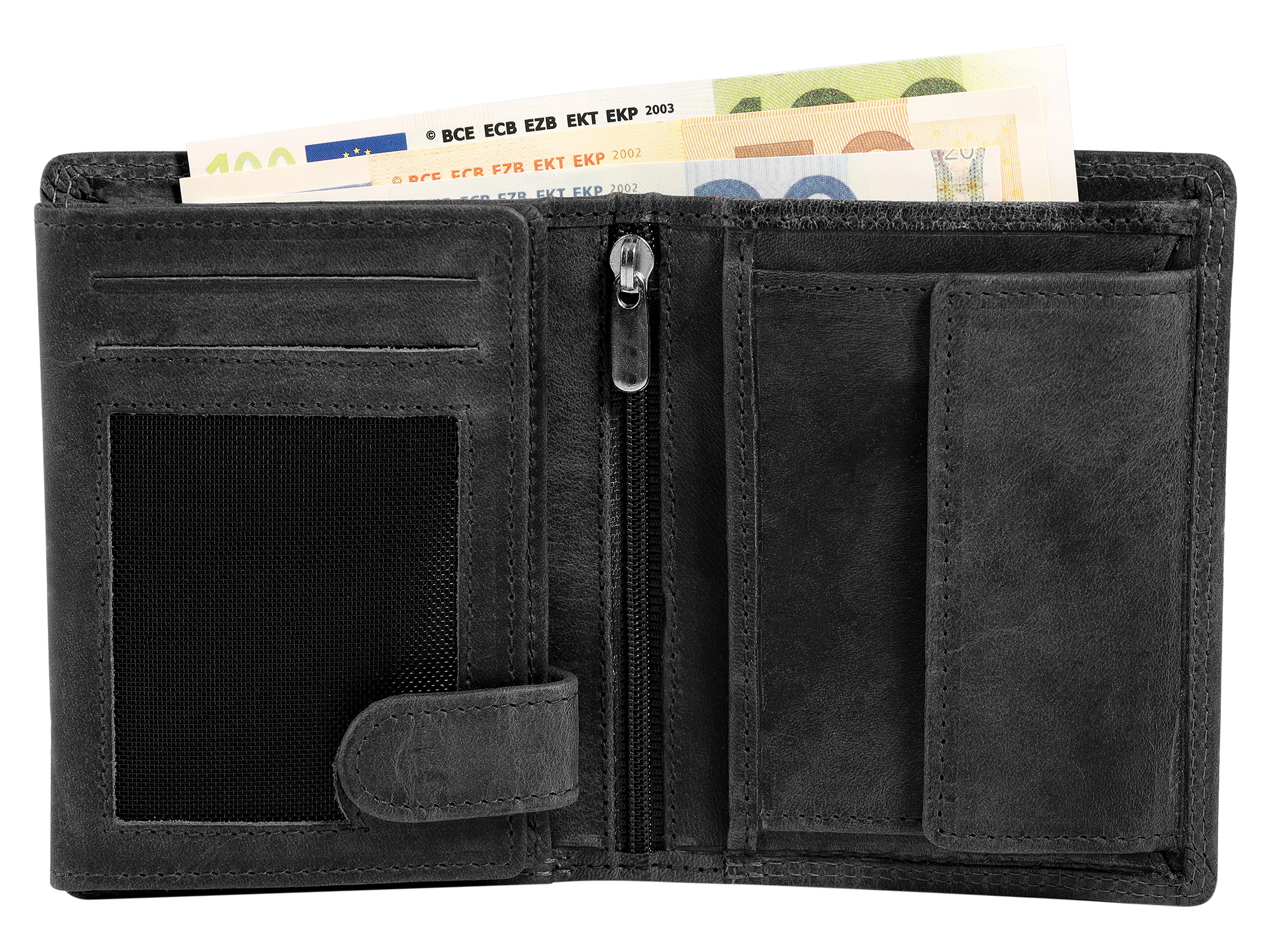 Akzent Echt Leder (Hunter-Leder) Geldbörse, RFID, Hochformat, "Traktor", schwarz