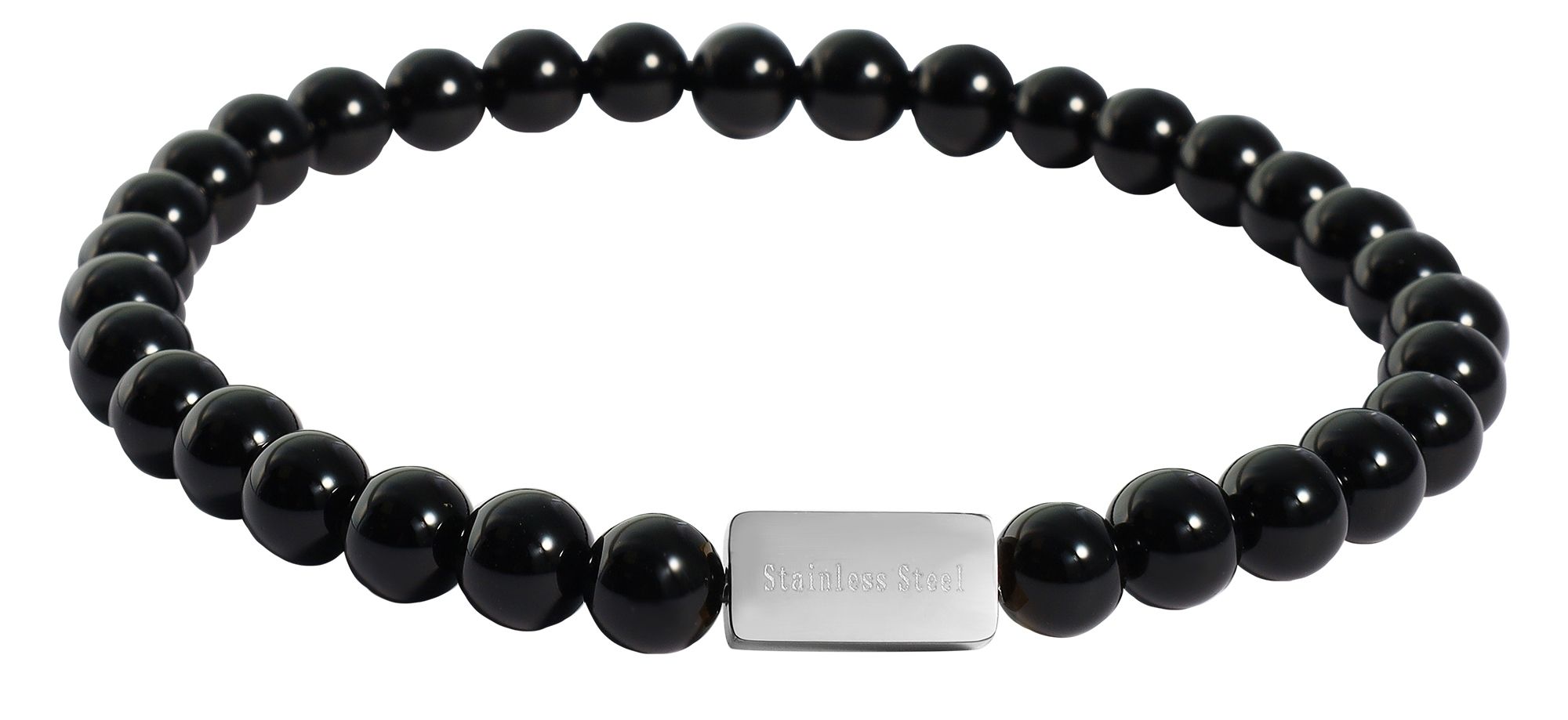 "Evren" Akzent Kugelarmband, Naturstein (onyx), personalisierbar, silberfarben