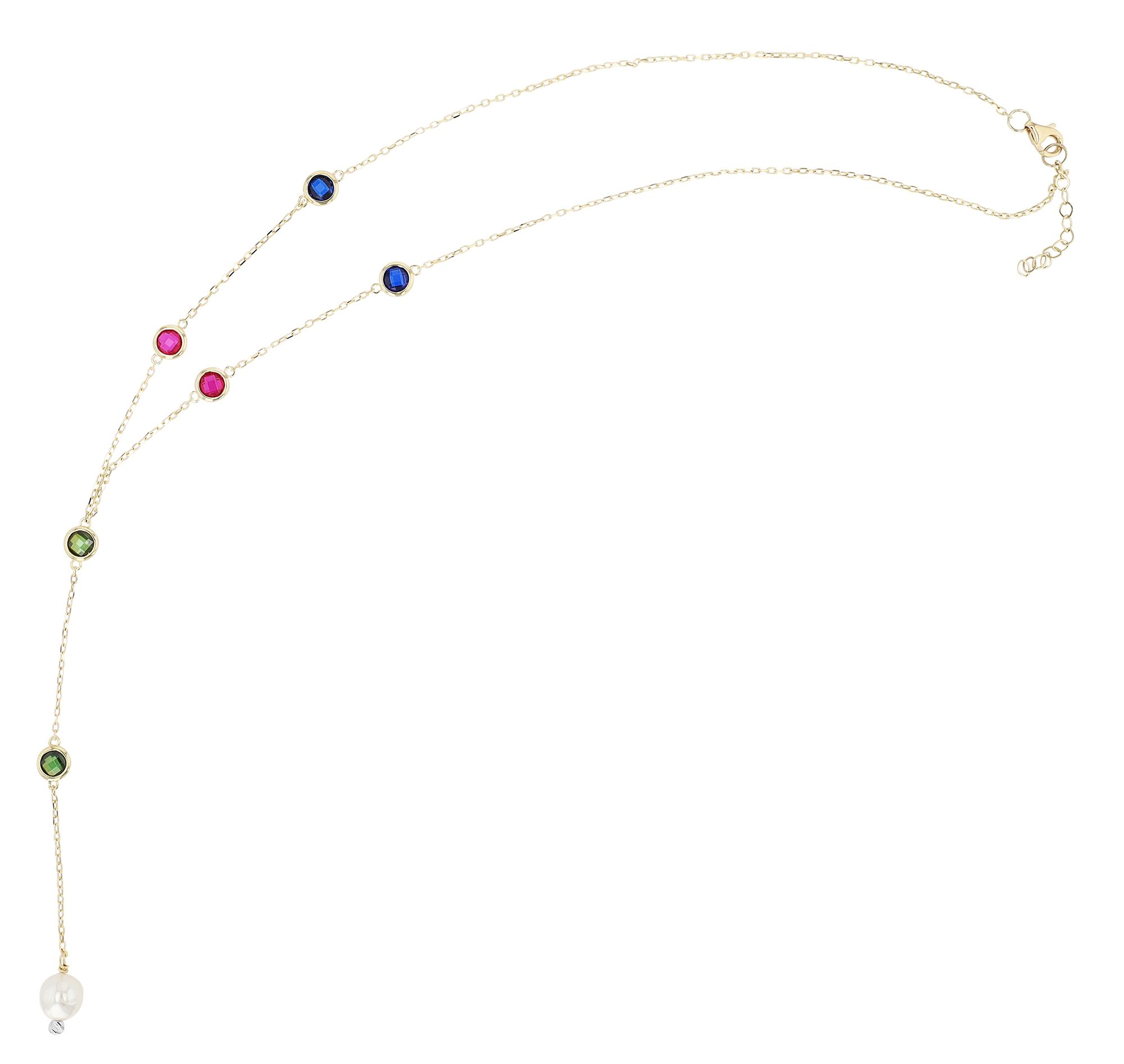 333/- Gold "Louna" Halskette mit farbenfrohem Besatz & Perle, 8 Karat