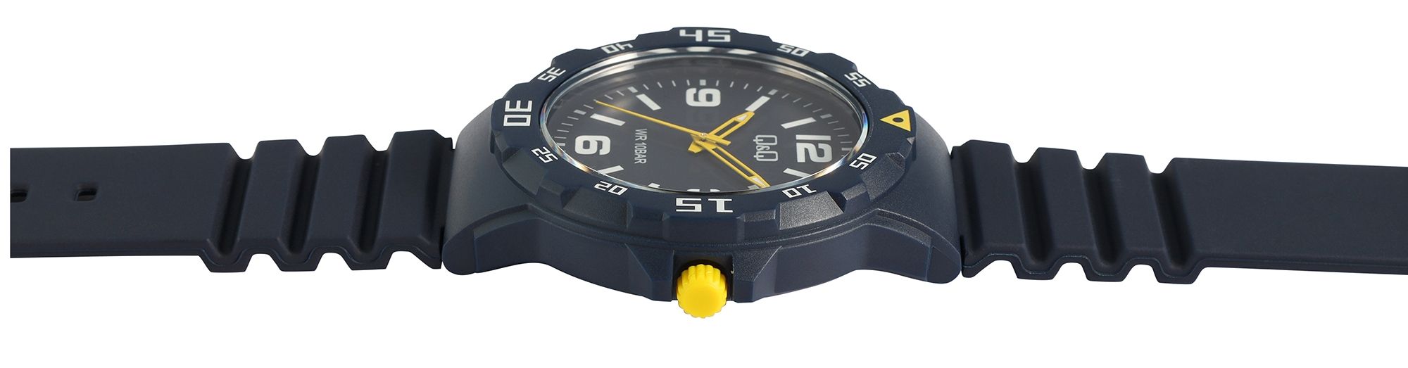 Q&Q Herrenuhr mit Silikonarmband, 10 ATM, Ø 42 mm, blau (gelb)