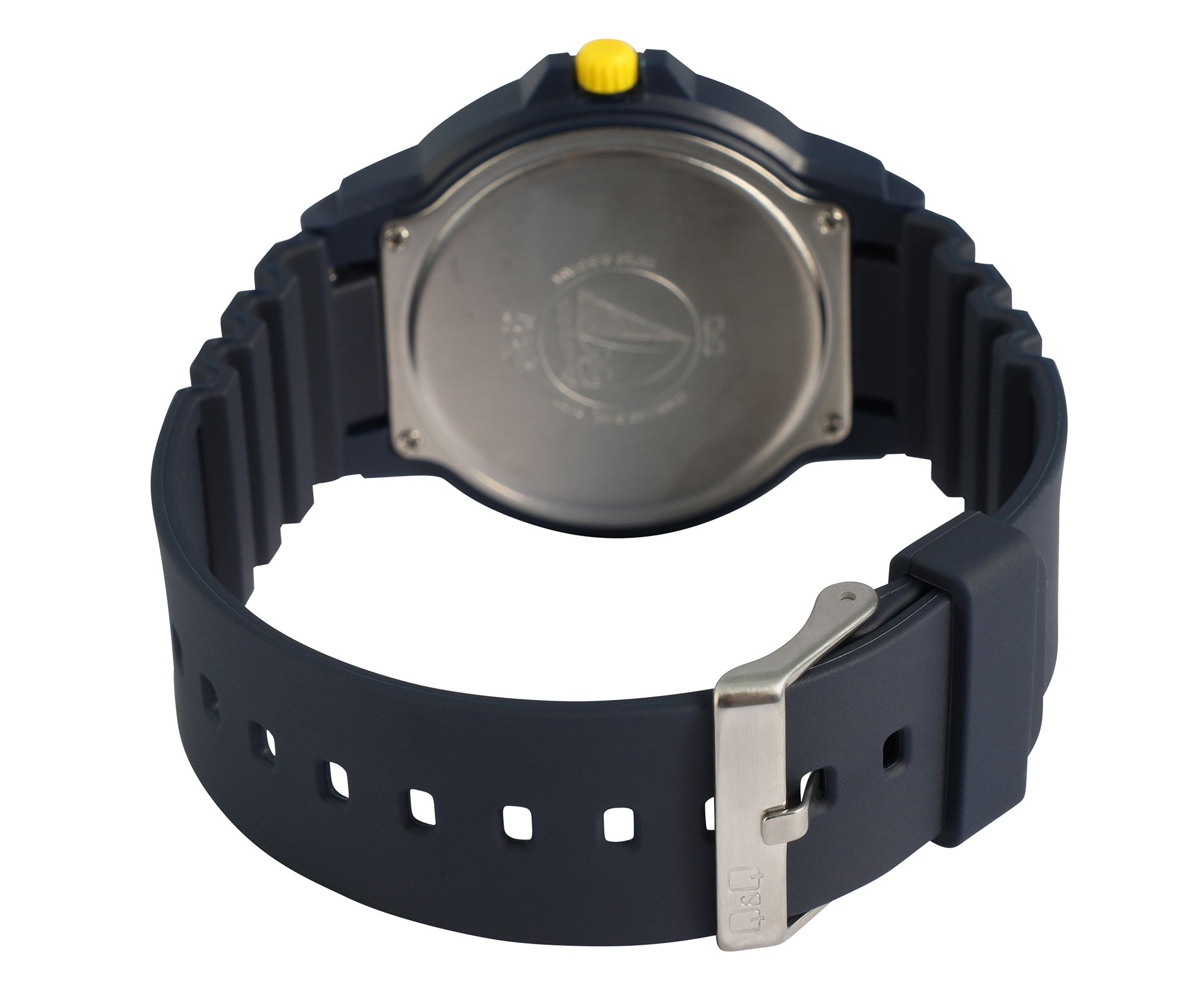 Q&Q Herrenuhr mit Silikonarmband, 10 ATM, Ø 42 mm, blau (gelb)